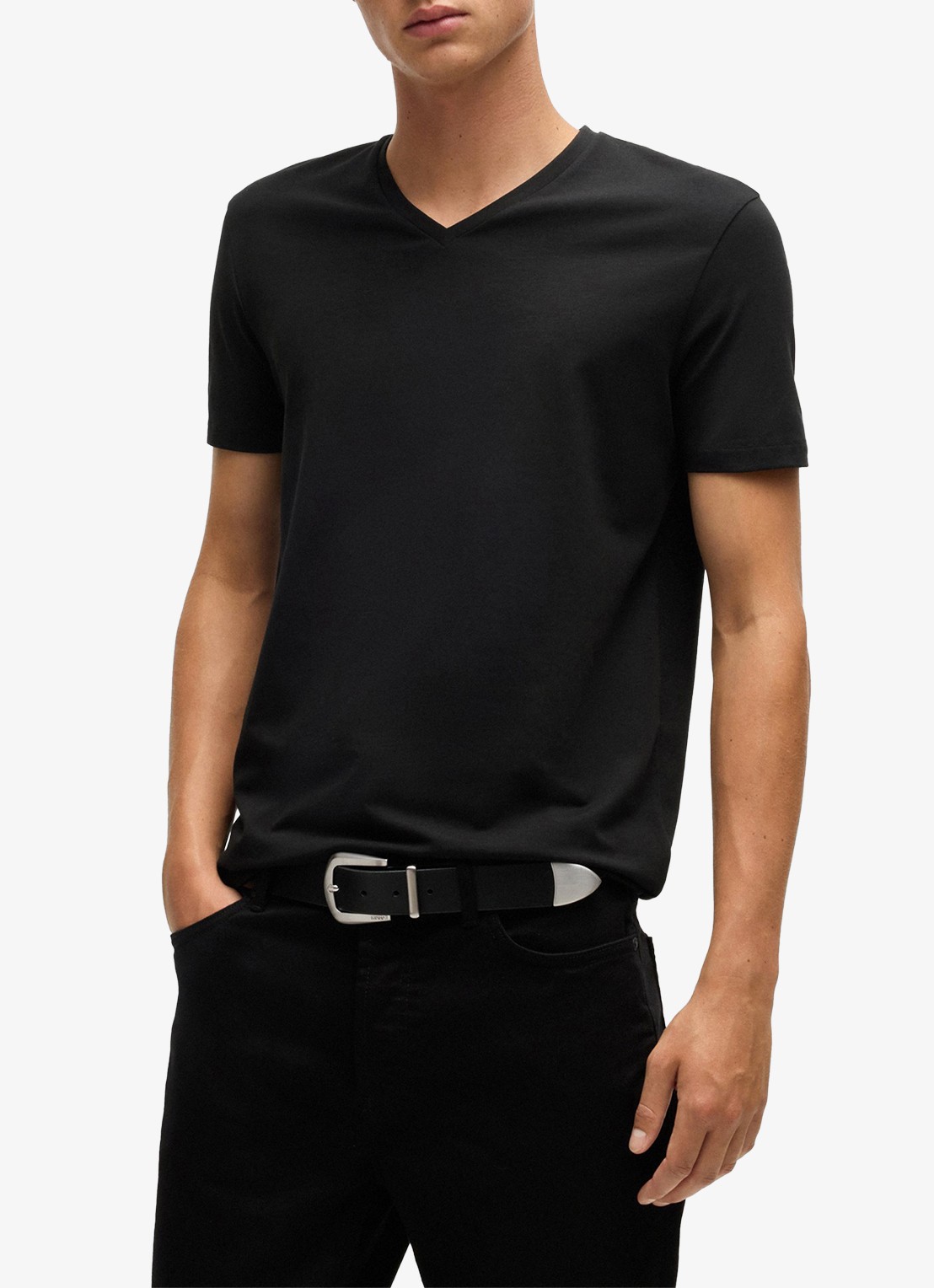 HUGO T-shirt met V-hals in 2-pack - detail diepzwart
