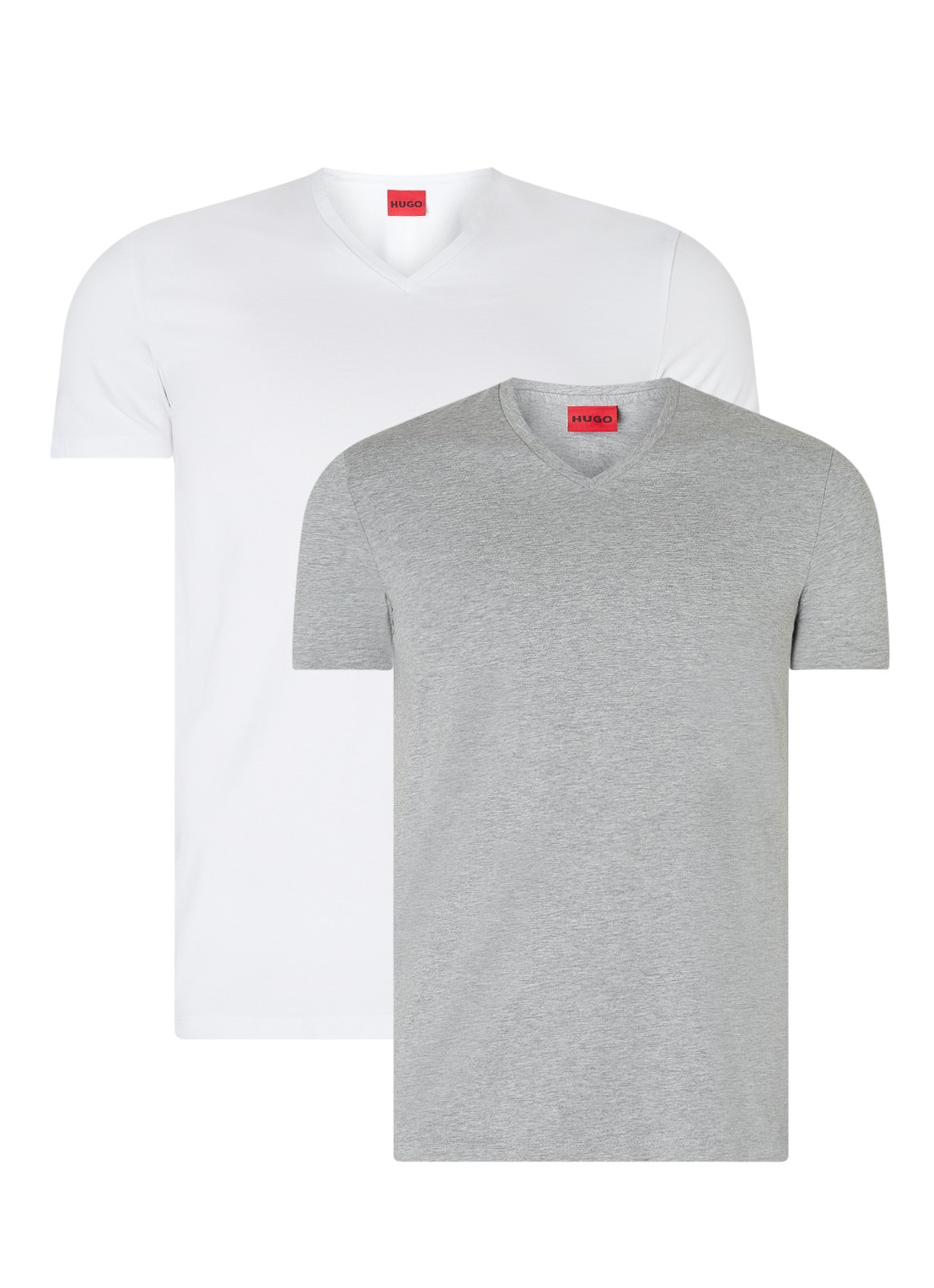 HUGO T-shirt met V-hals in 2-pack - voorkant 4 grijsmele