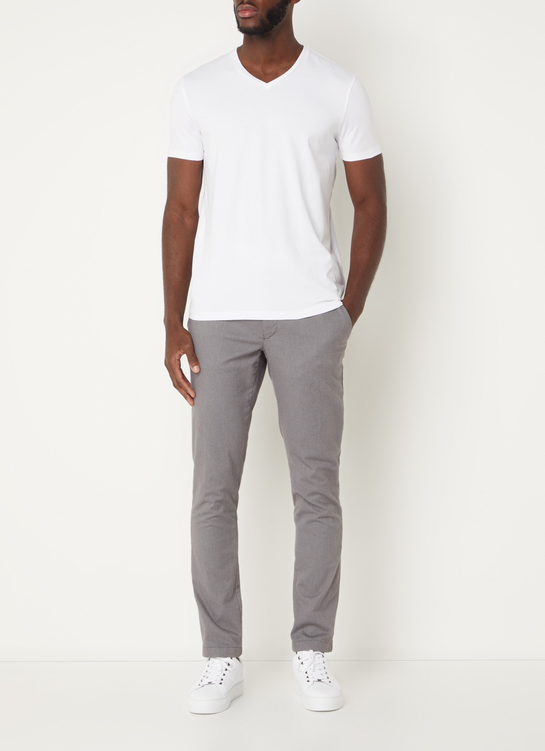 HUGO T-shirt met V-hals in 2-pack - voorkant 5 grijsmele