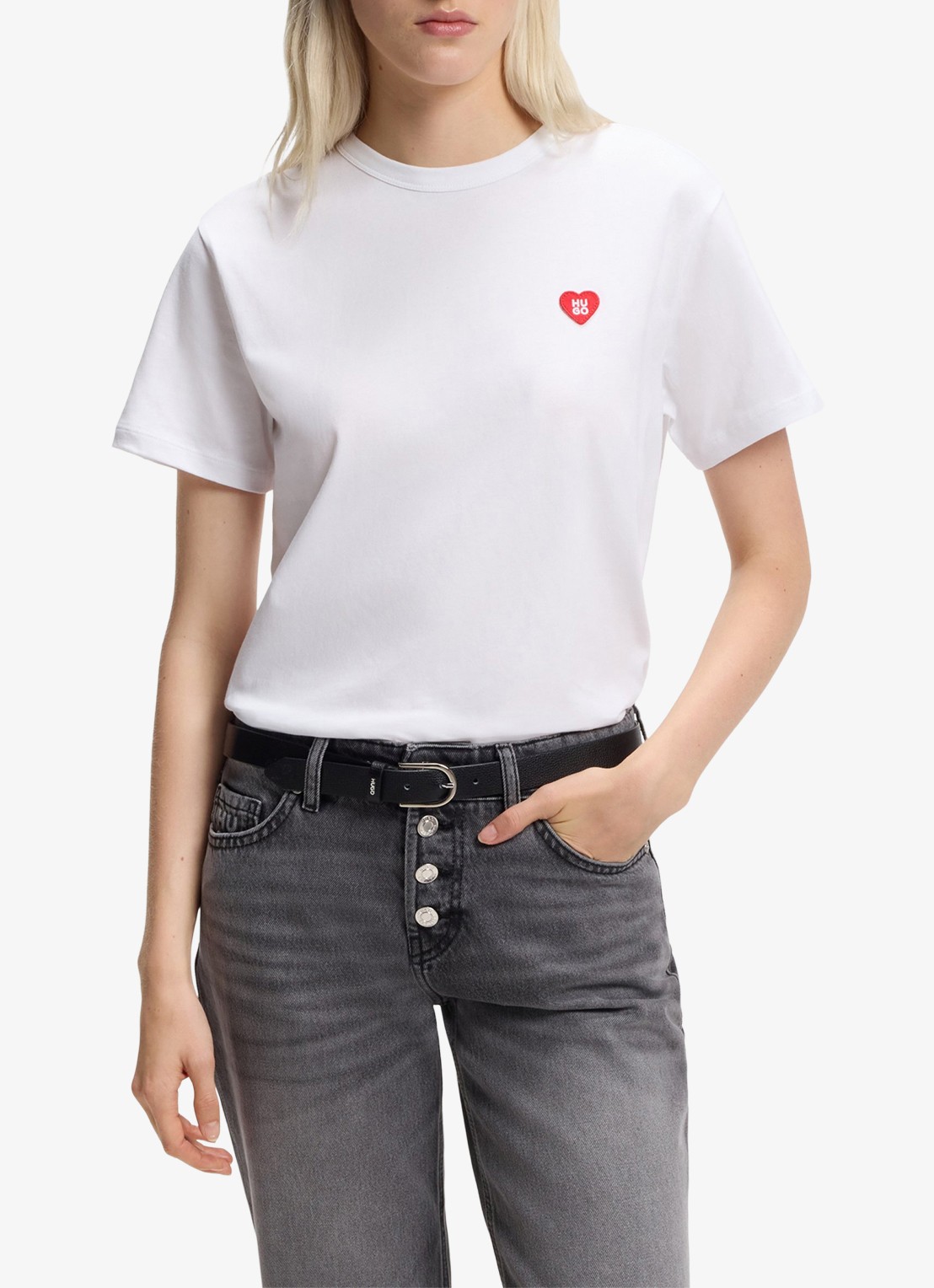 HUGO T-shirt van katoenen jersey met hartlogo - detail 3 wit