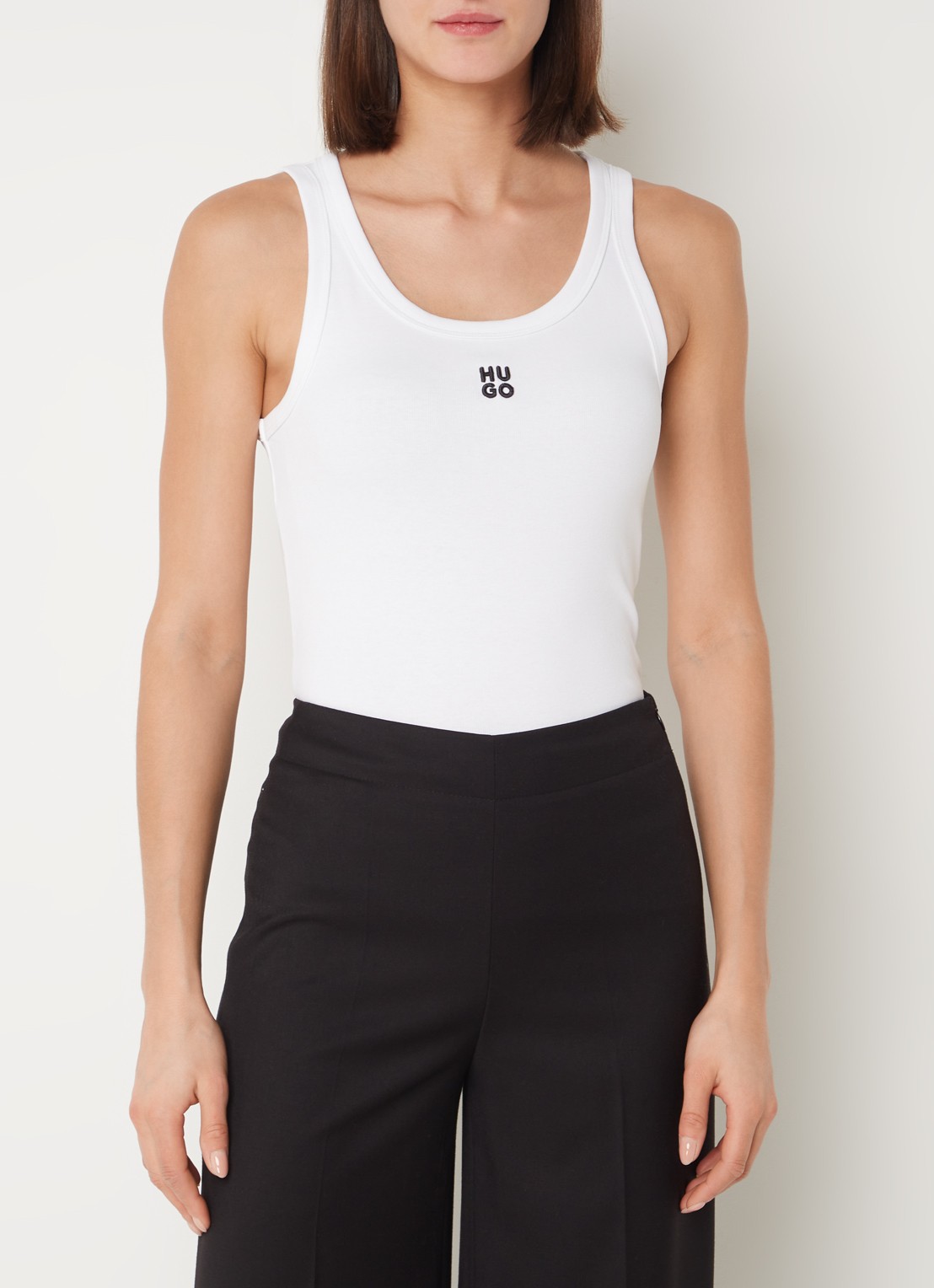 HUGO Tanktop met ribstructuur - detail white-100 / wit