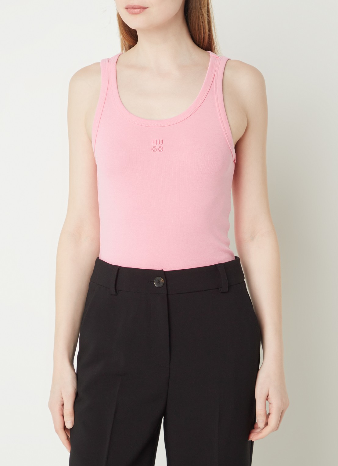 HUGO Tanktop met ribstructuur - detail medium pink-664 / roze