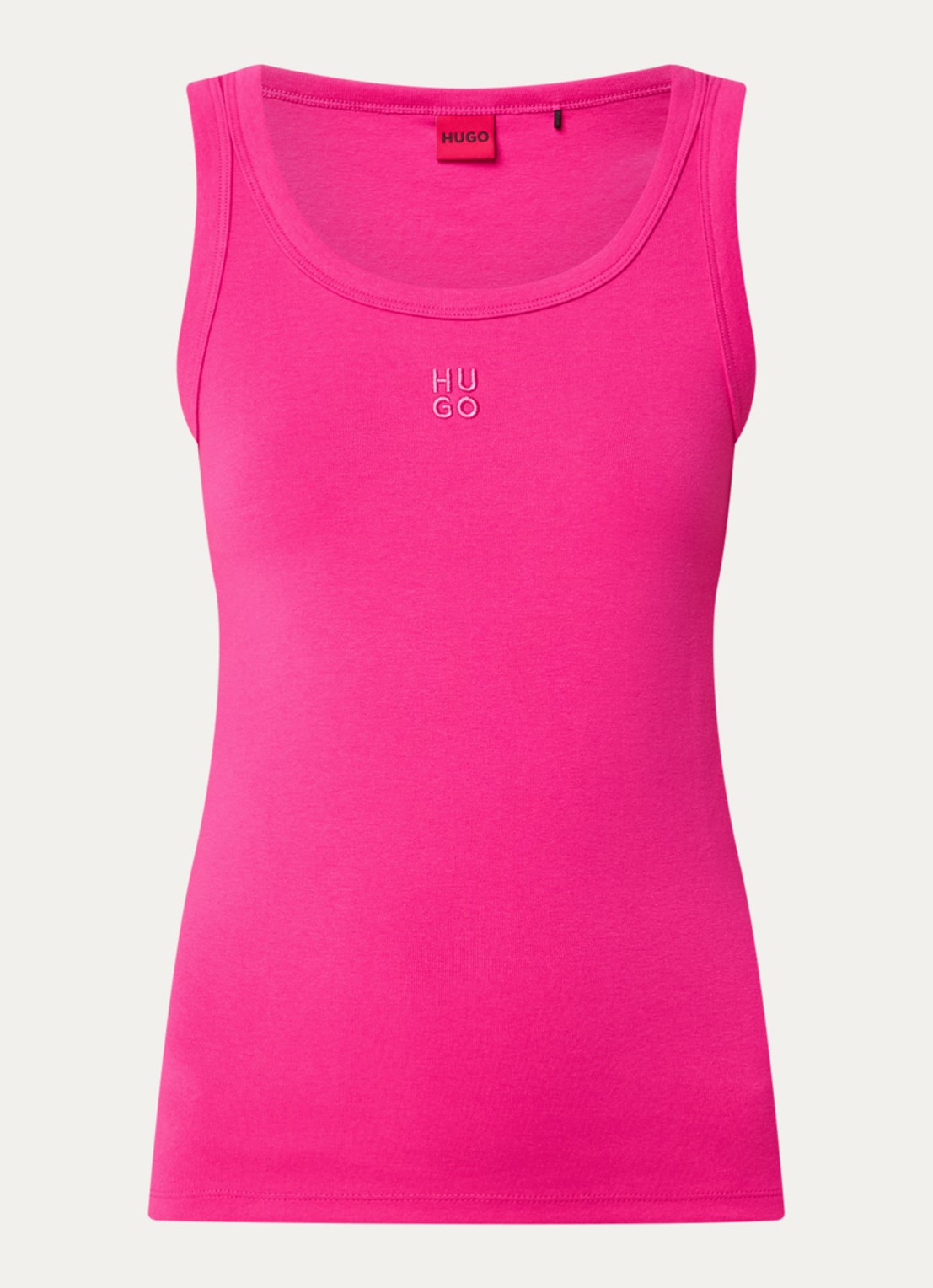 HUGO Tanktop met ribstructuur - voorkant 3 bright pink-675 / roze
