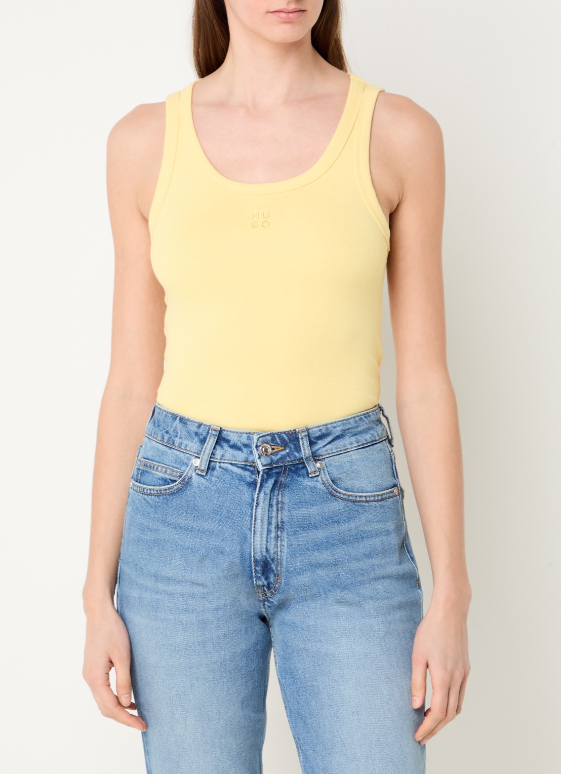 HUGO Tanktop met ribstructuur - detail medium yellow-723 / geel