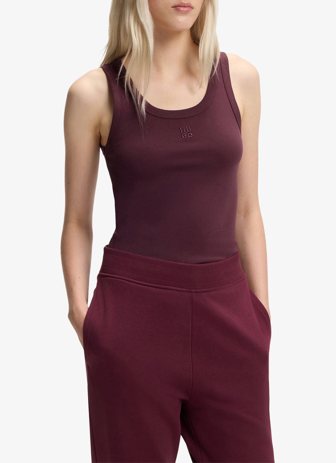 HUGO Tanktop met ribstructuur - detail dark purple-506 / paars