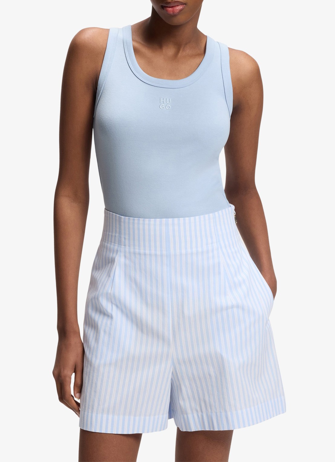 HUGO Tanktop met ribstructuur - detail 4 open blue-476 / blauw