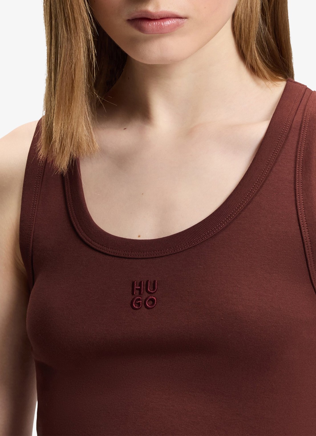 HUGO Tanktop met ribstructuur - detail 2 brown overflow-904 / bruin