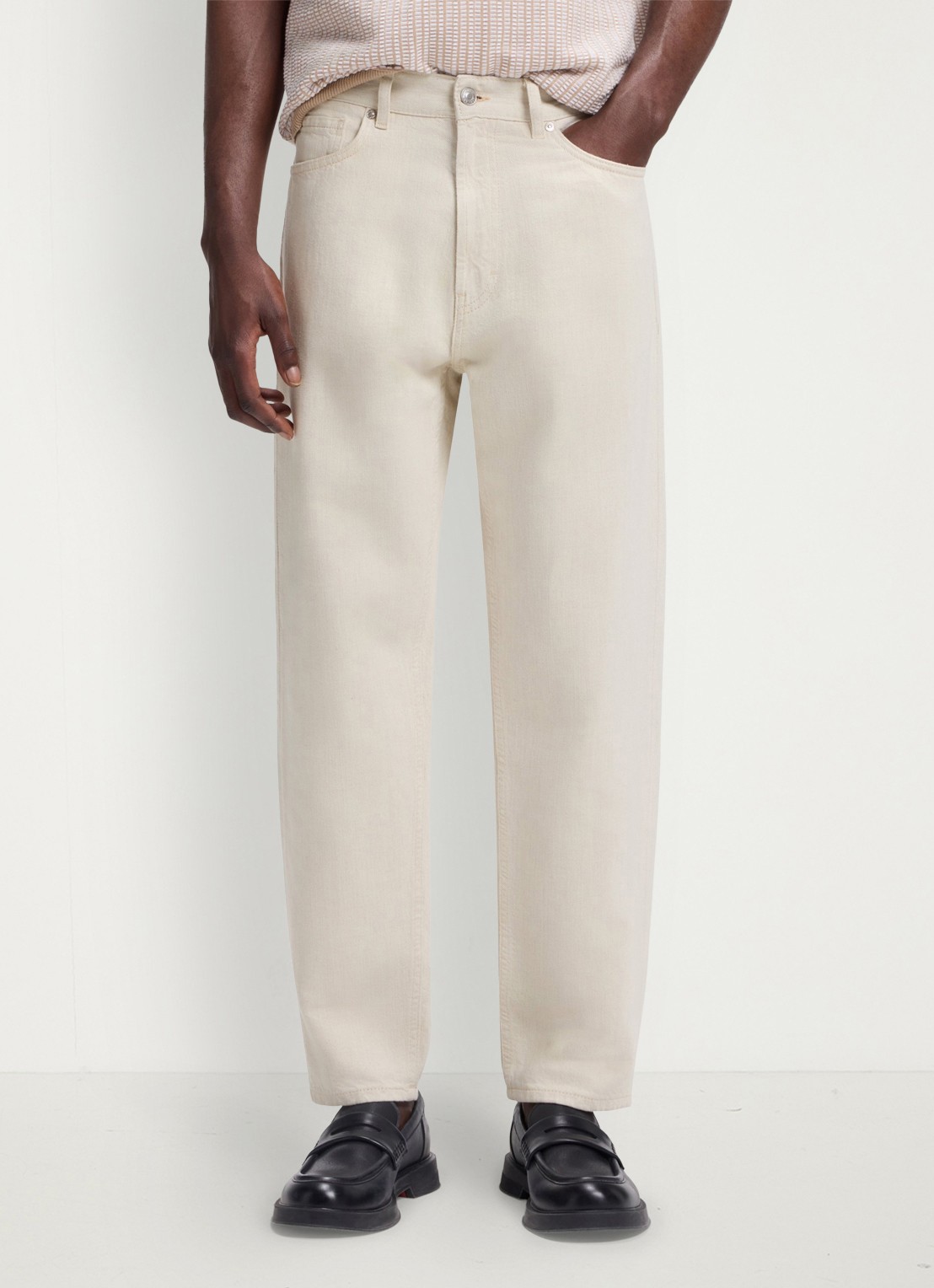 HUGO Tapered fit jeans in linnenblend - detail 3 natural-102 / wit