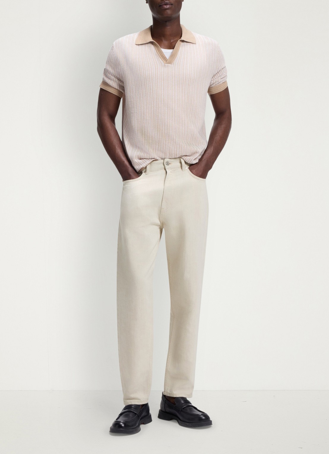 HUGO Tapered fit jeans in linnenblend - voorkant 2 natural-102 / wit