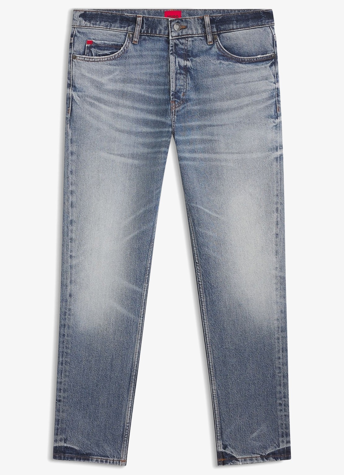 HUGO Tapered fit jeans met medium wassing - voorkant indigo