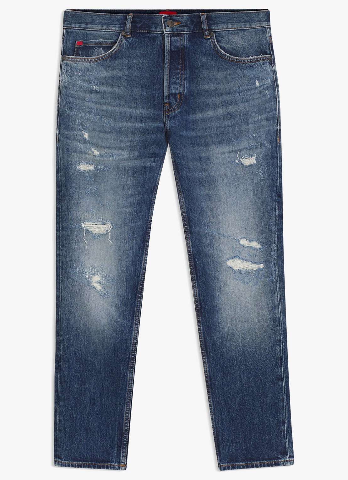 HUGO Tapered fit jeans met medium wassing - voorkant denim