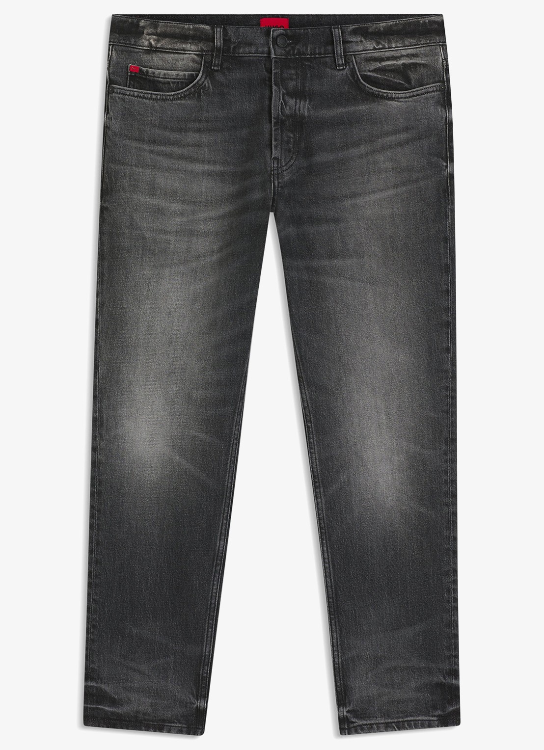 HUGO Tapered fit jeans met steekzakken - voorkant 4 charcoal-010 / grijs