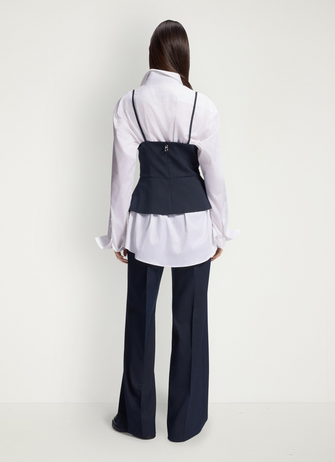 HUGO Top met krijtstrepen en peplum - achterkant donkerblauw