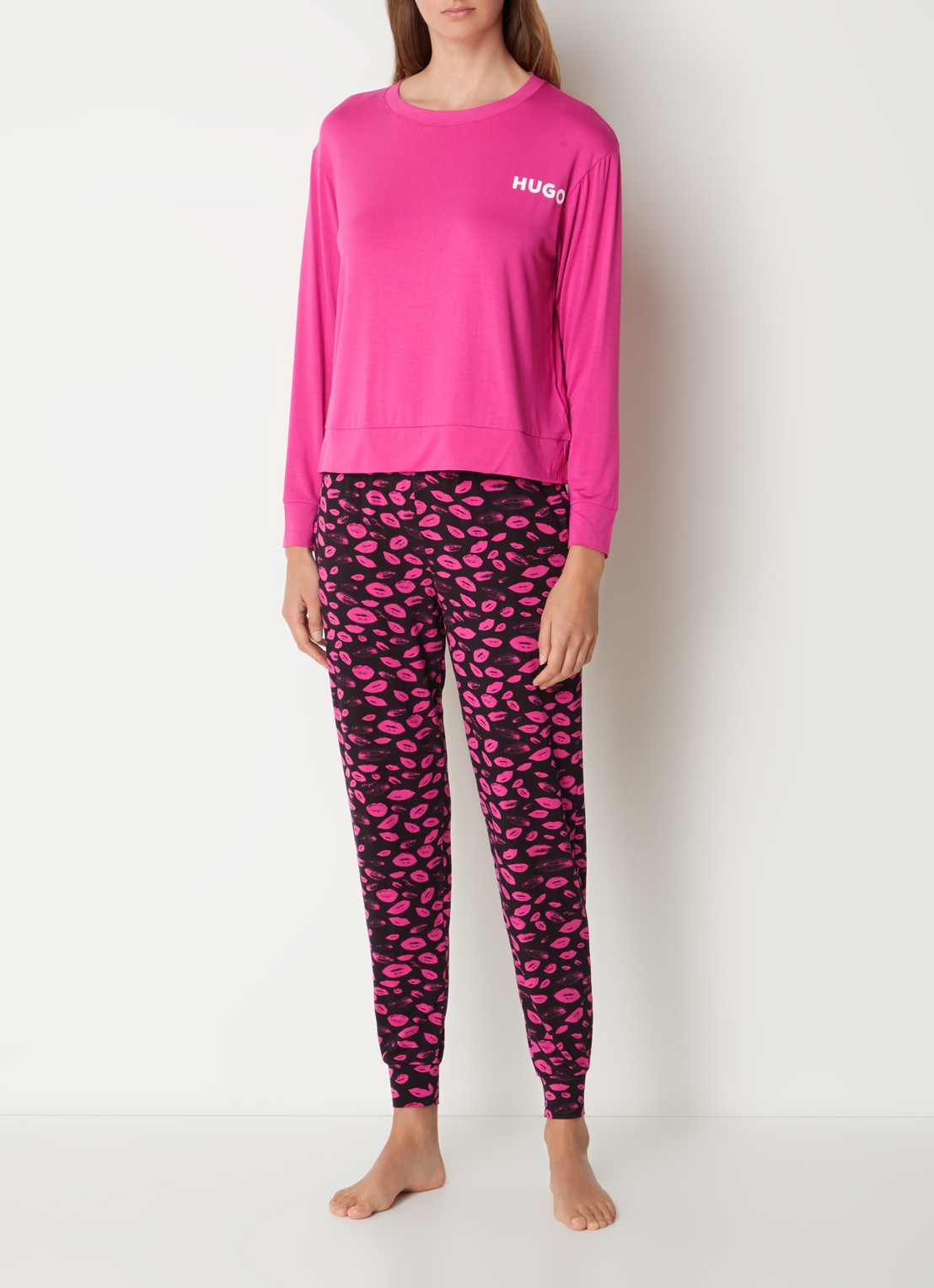 HUGO Unite pyjamatop met logo - voorkant 2 roze