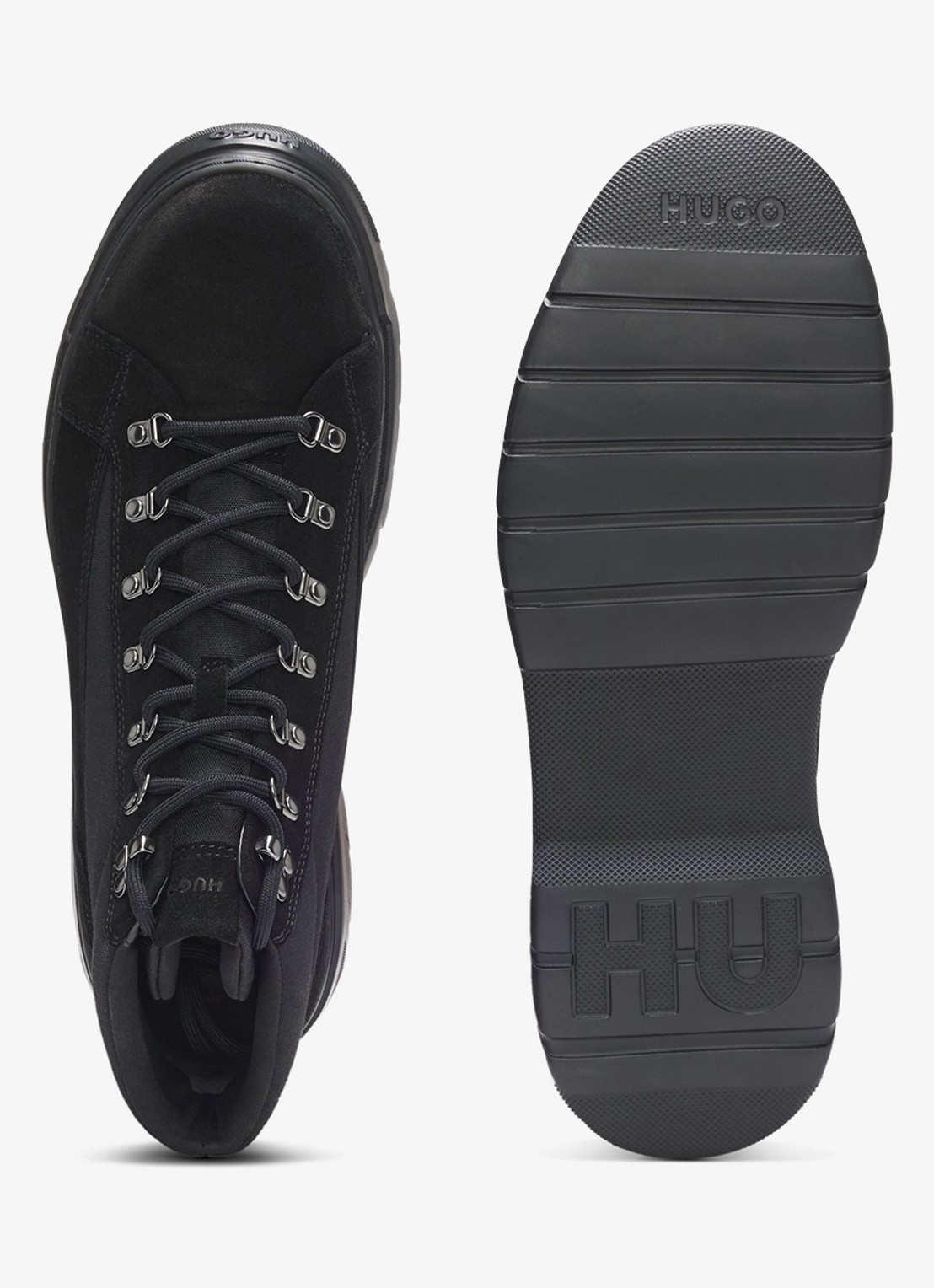 HUGO Veterboot met details van kalfssuède  - achterkant 5 zwart