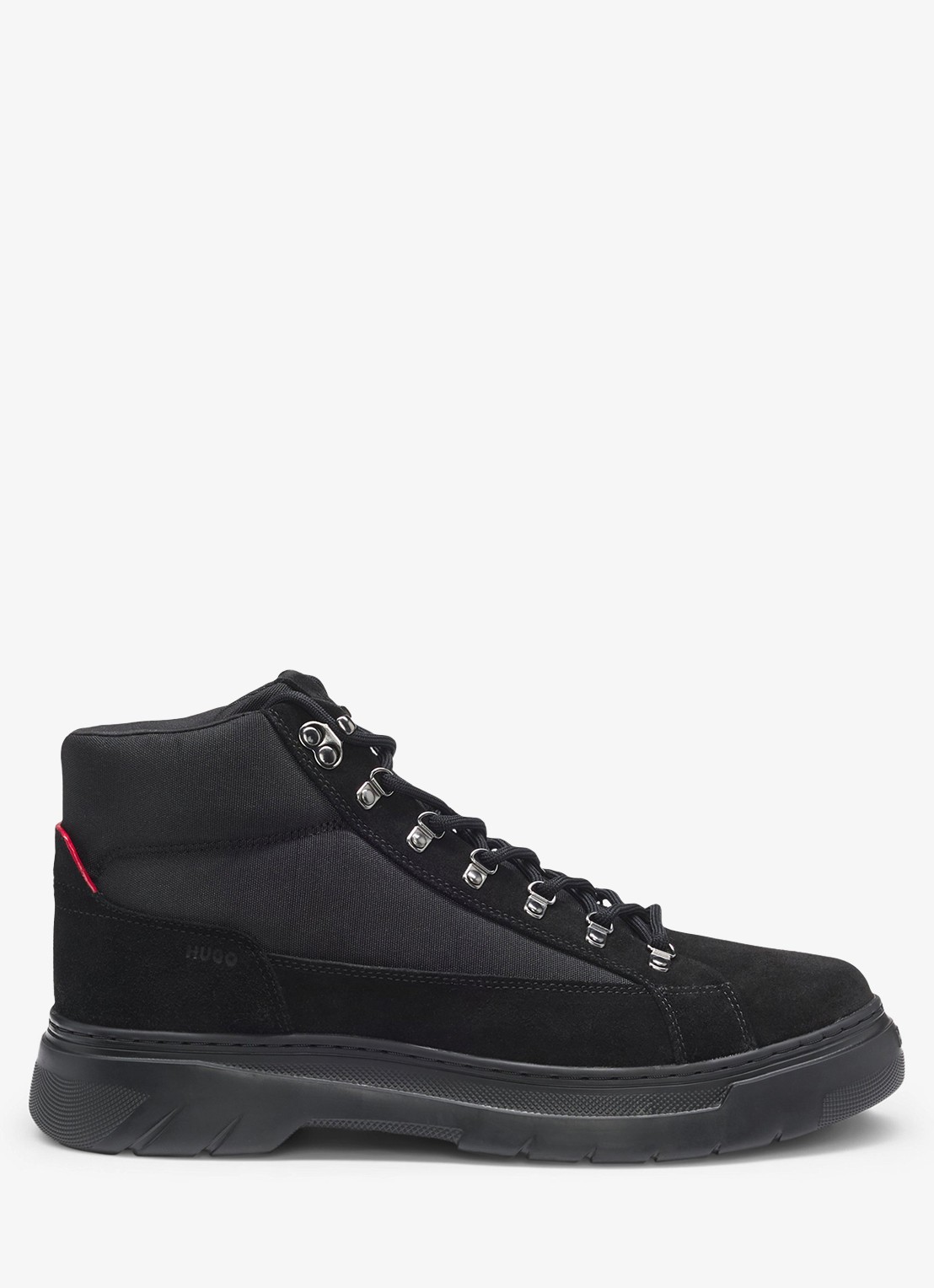 HUGO Veterboot met details van kalfssuède  - voorkant zwart