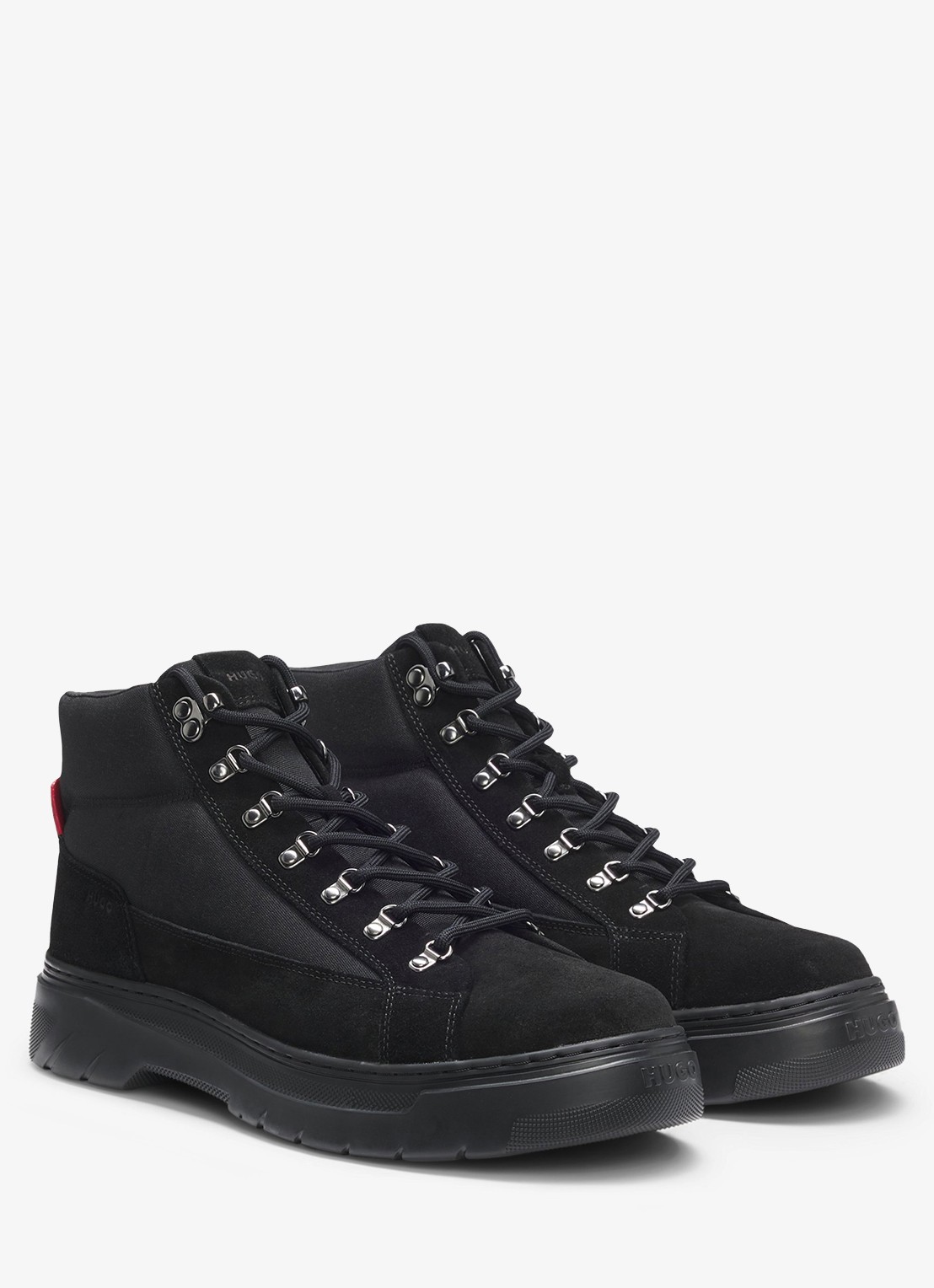 HUGO Veterboot met details van kalfssuède  - voorkant 2 zwart
