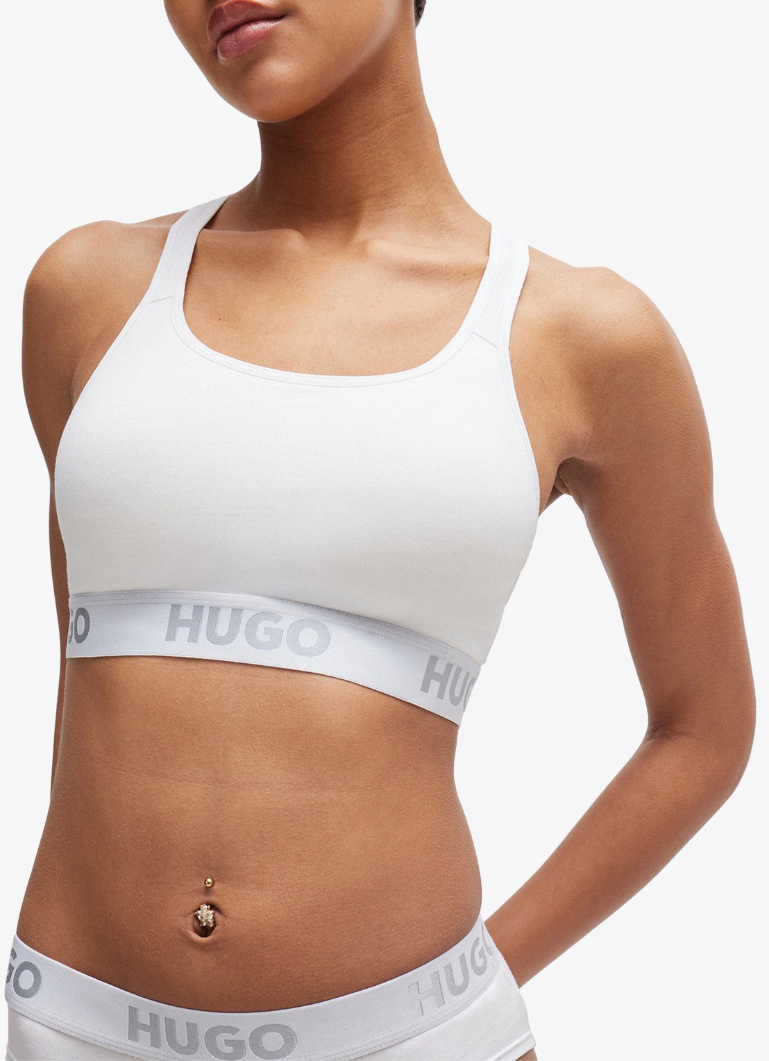 HUGO Voorgevormde bralette met logoband - detail wit