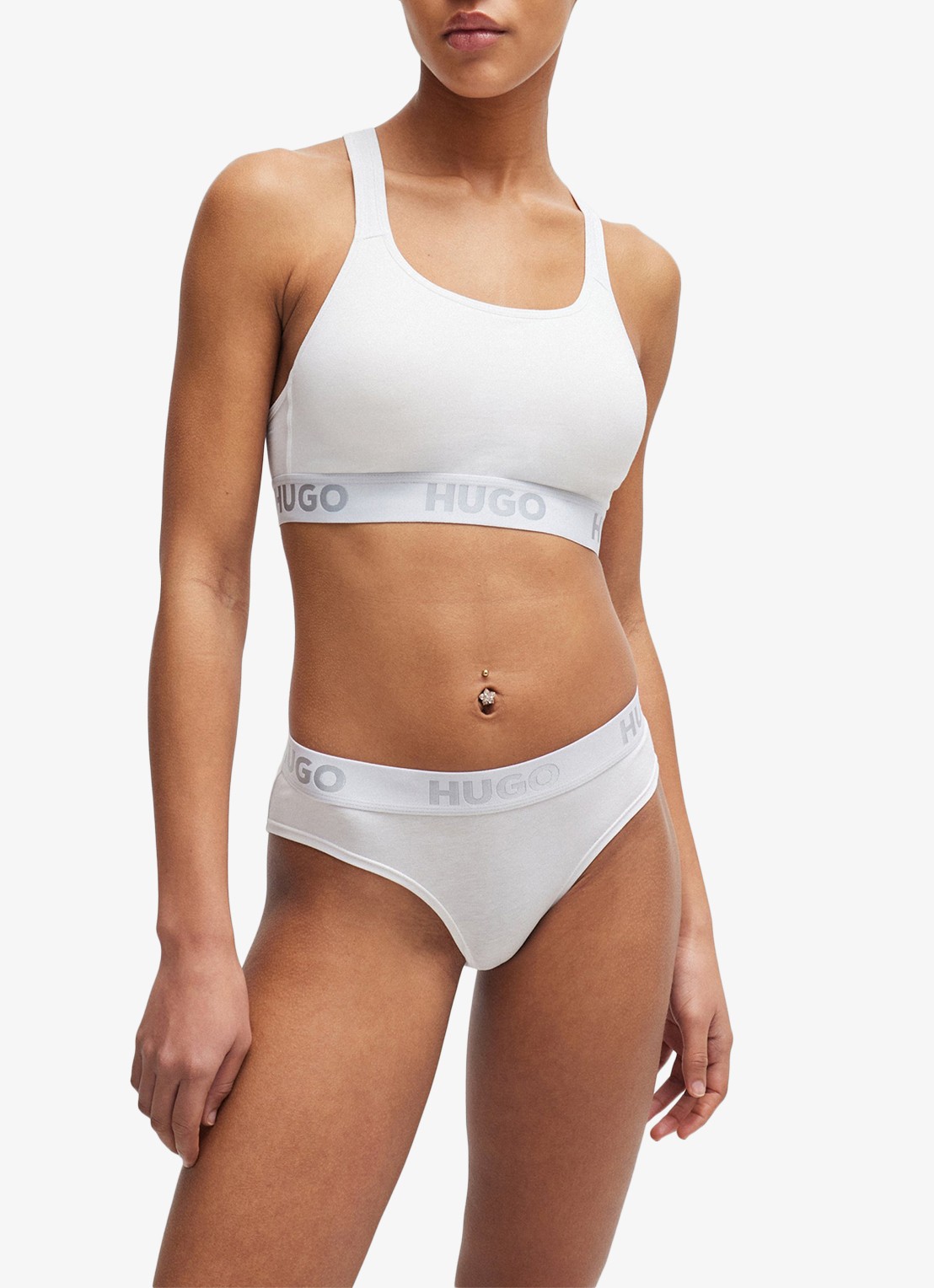 HUGO Voorgevormde bralette met logoband - voorkant 4 wit
