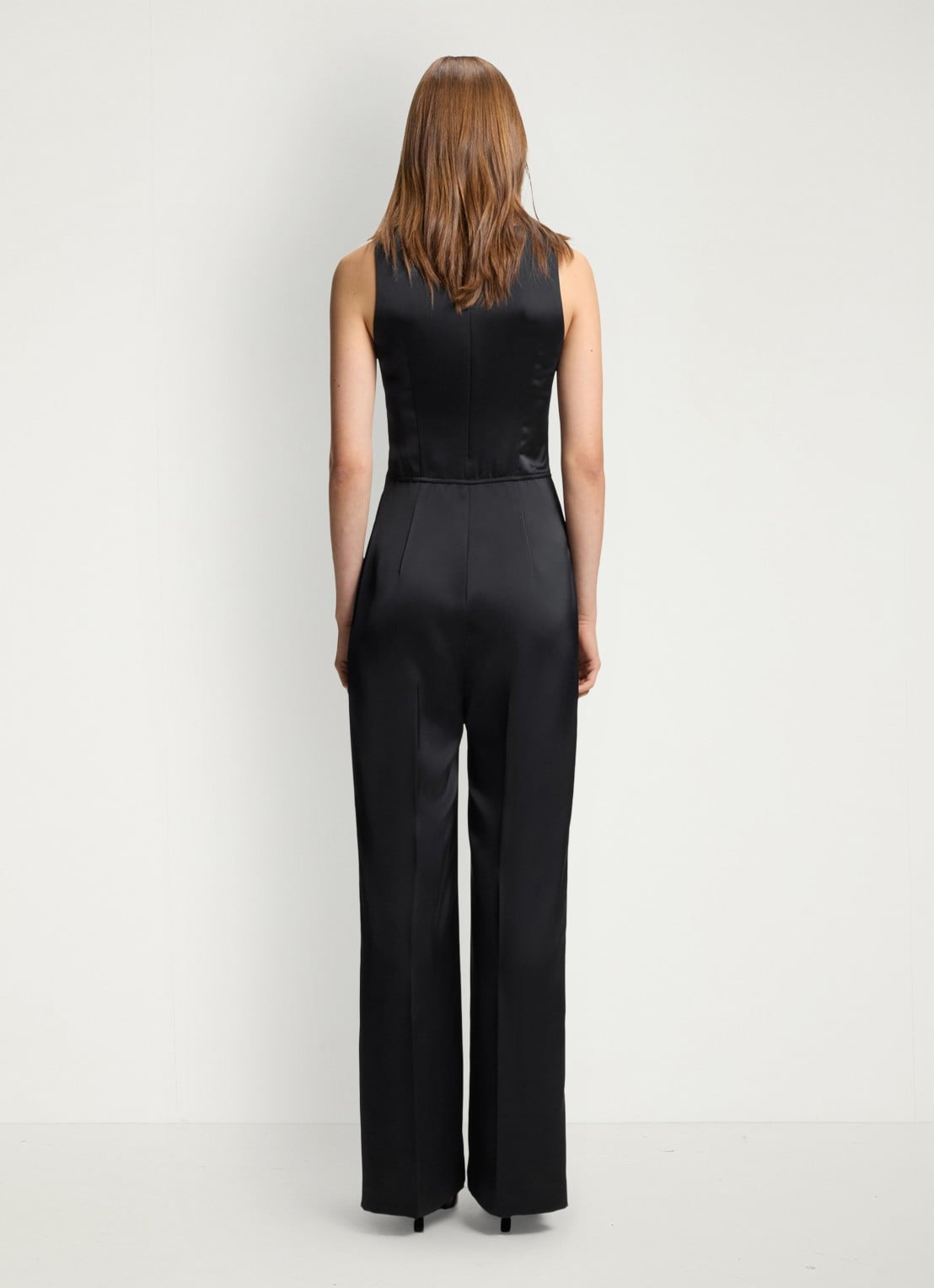 HUGO Wide fit jumpsuit van satijn met watervalhals - achterkant 3 zwart