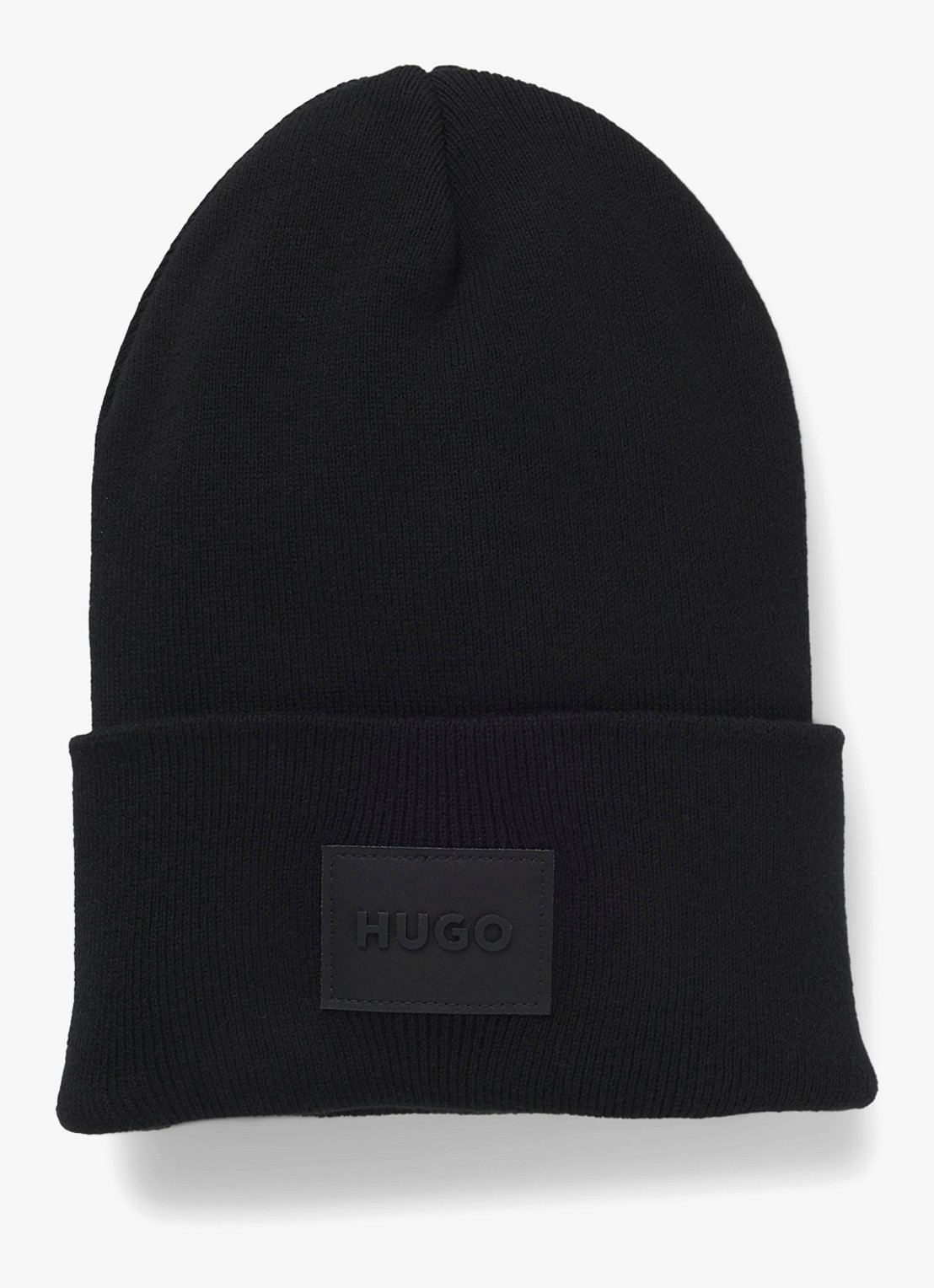 HUGO Xevon fijngebreide muts met logo - voorkant 3 zwart