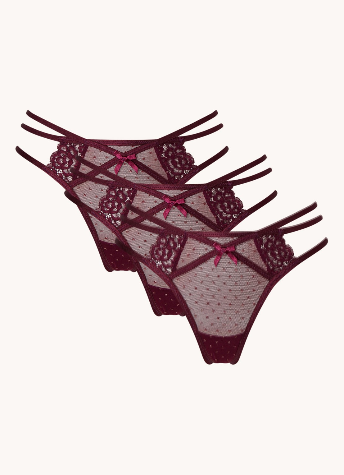 Hunkemöller 3-PACK STRING MELDA - voorkant aubergine