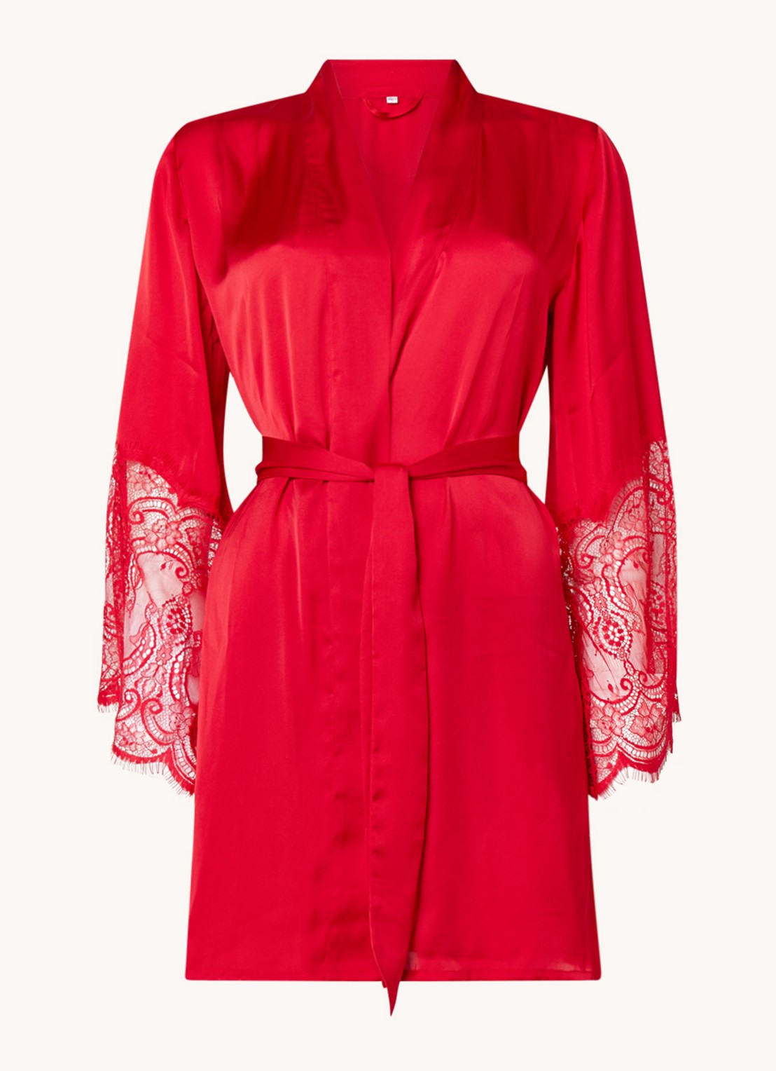 Hunkemöller Kimono van satijn met kant - voorkant 3 steenrood