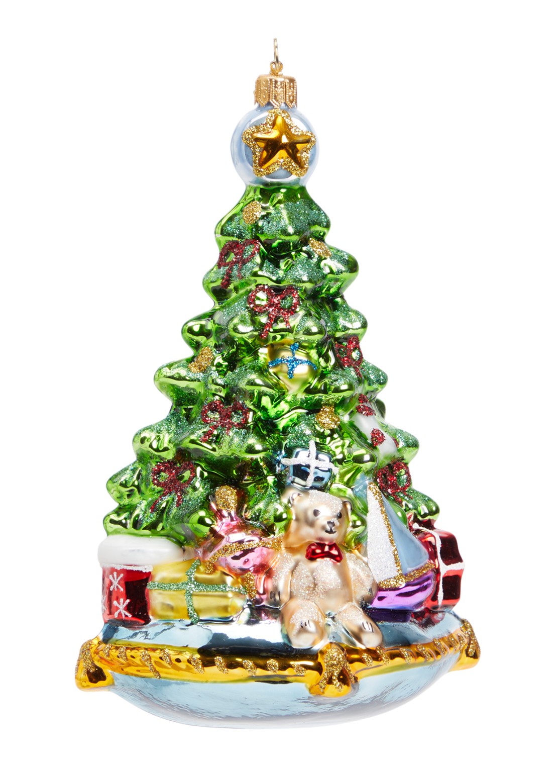 Huras Family Christmas Tree On Pillow kersthanger 18 cm - voorkant groen