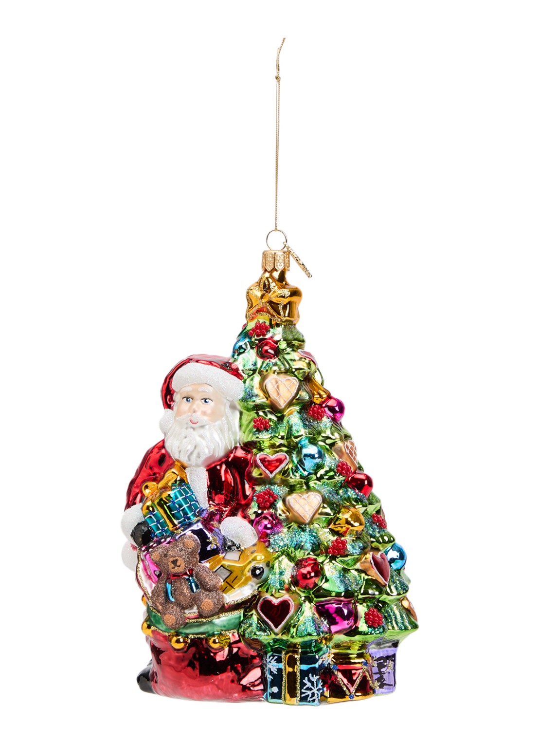 Huras Family Kerstman met kerstboom kersthanger 19 cm - voorkant 2 multicolor