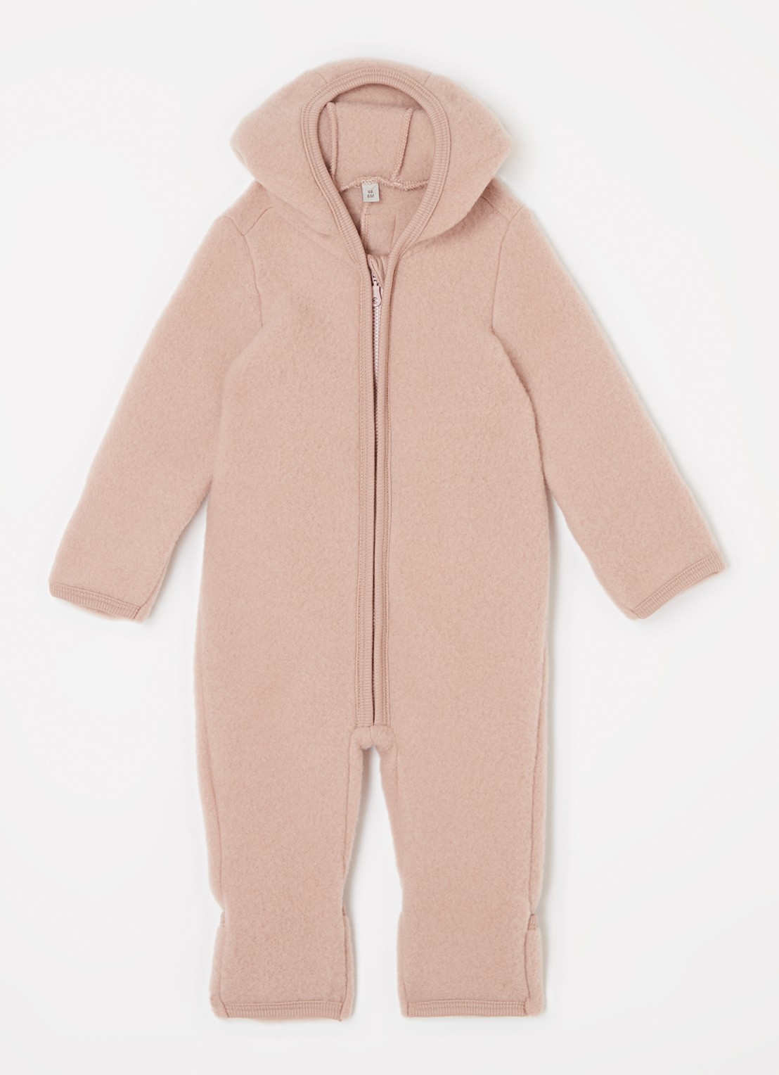 Huttelihut Babypak van wol met capuchon - voorkant 2 zalmroze