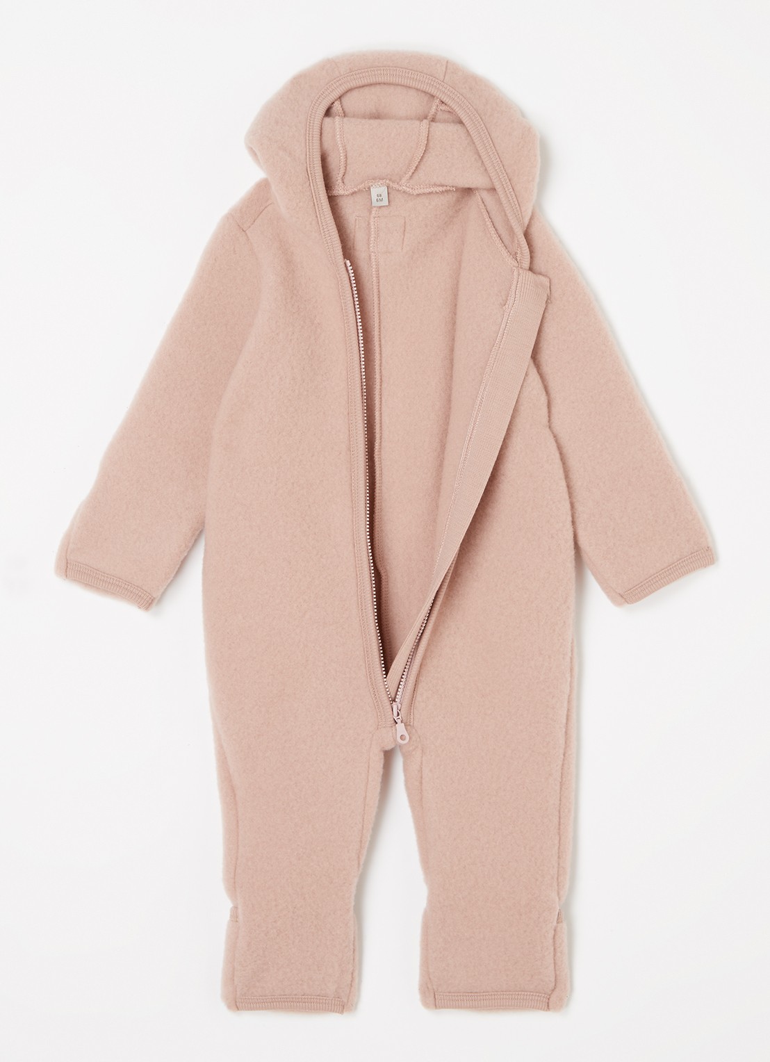 Huttelihut Babypak van wol met capuchon - voorkant 3 zalmroze