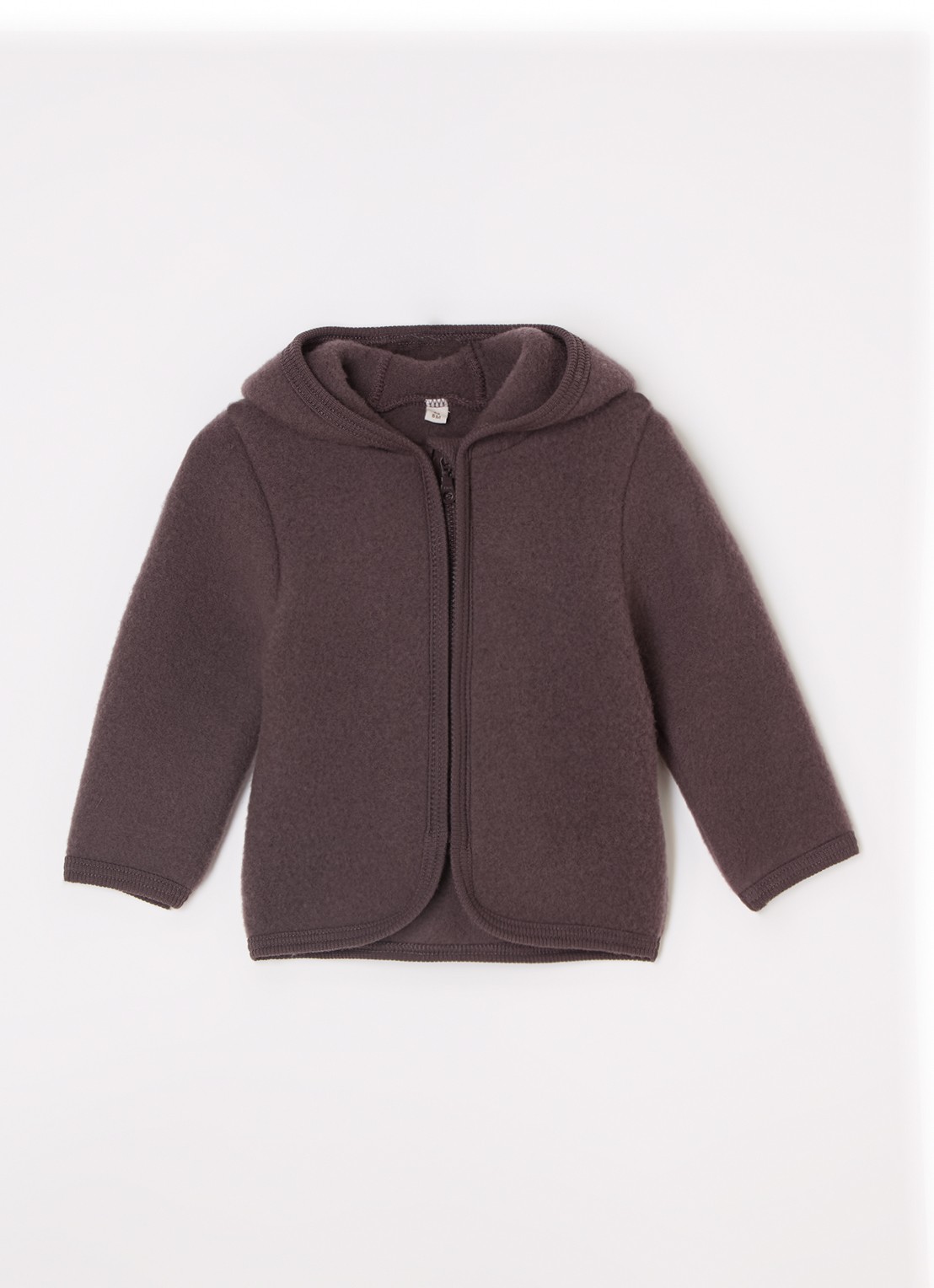 Huttelihut Vest van wol met capuchon - voorkant 2 taupe