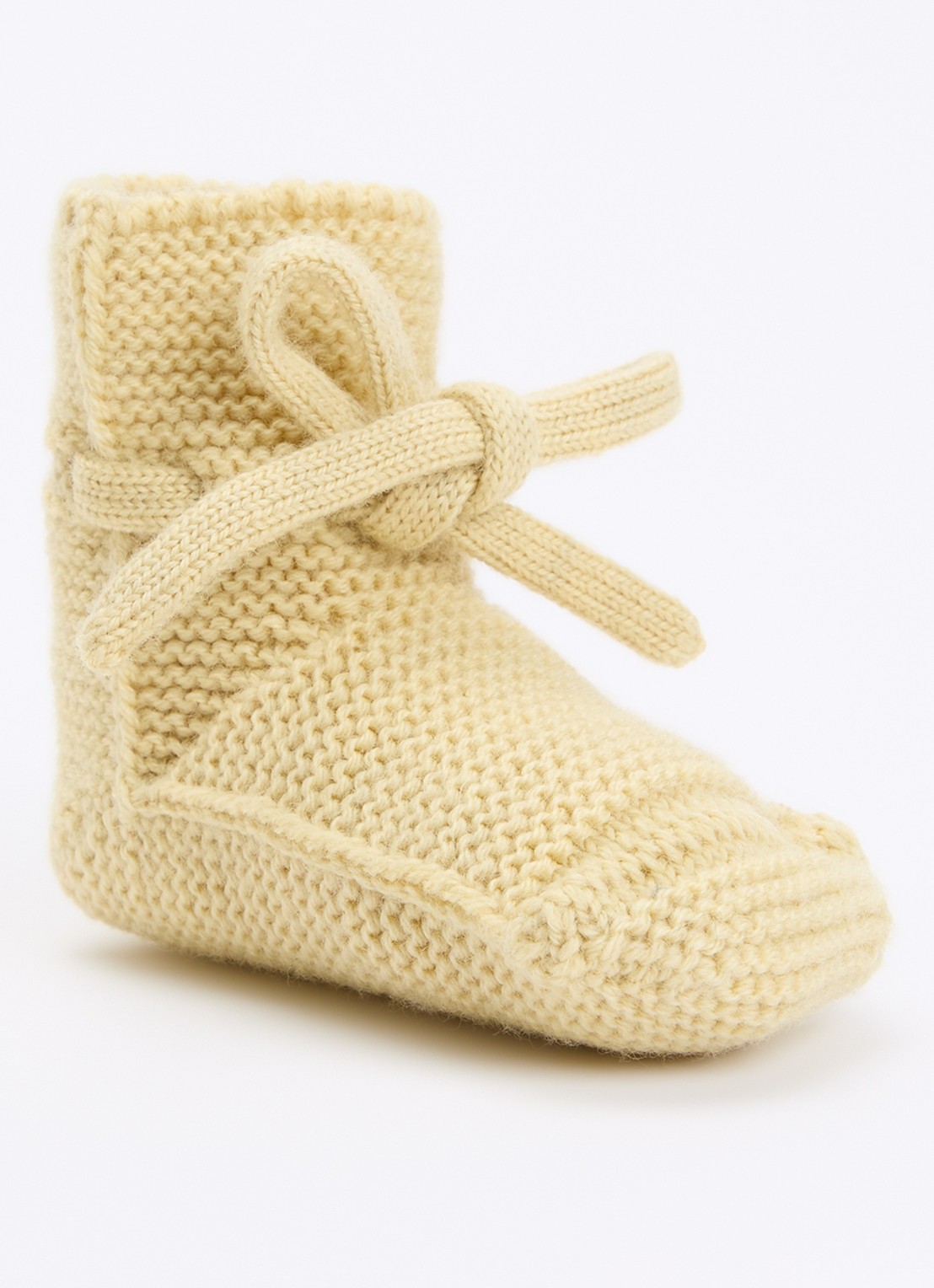 Hvid Babyslofjes van merino wol - voorkant vanillegeel