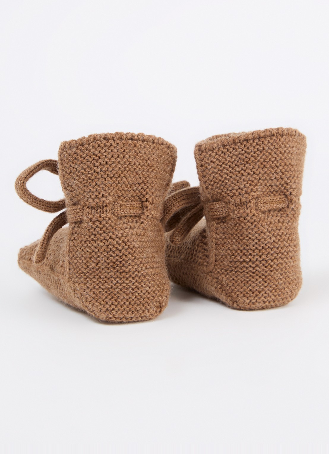 Hvid Babyslofjes van merino wol - achterkant 3 bruin