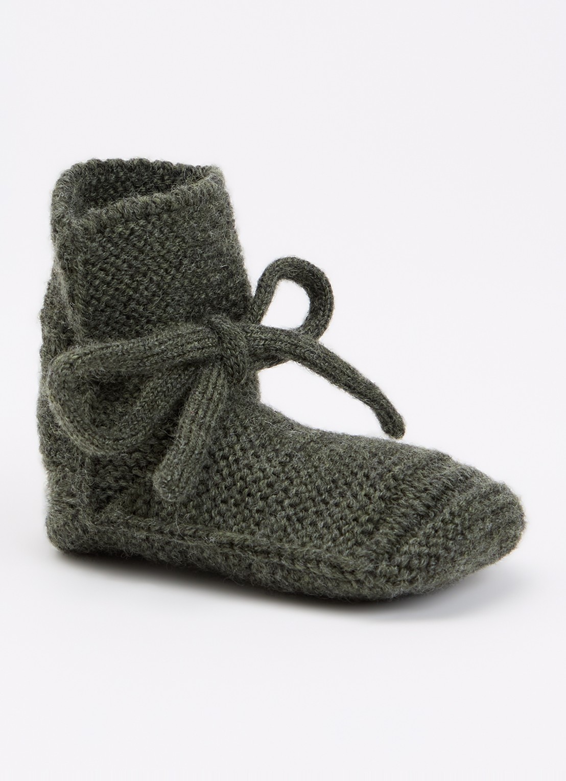 Hvid Babyslofjes van merino wol - voorkant groen