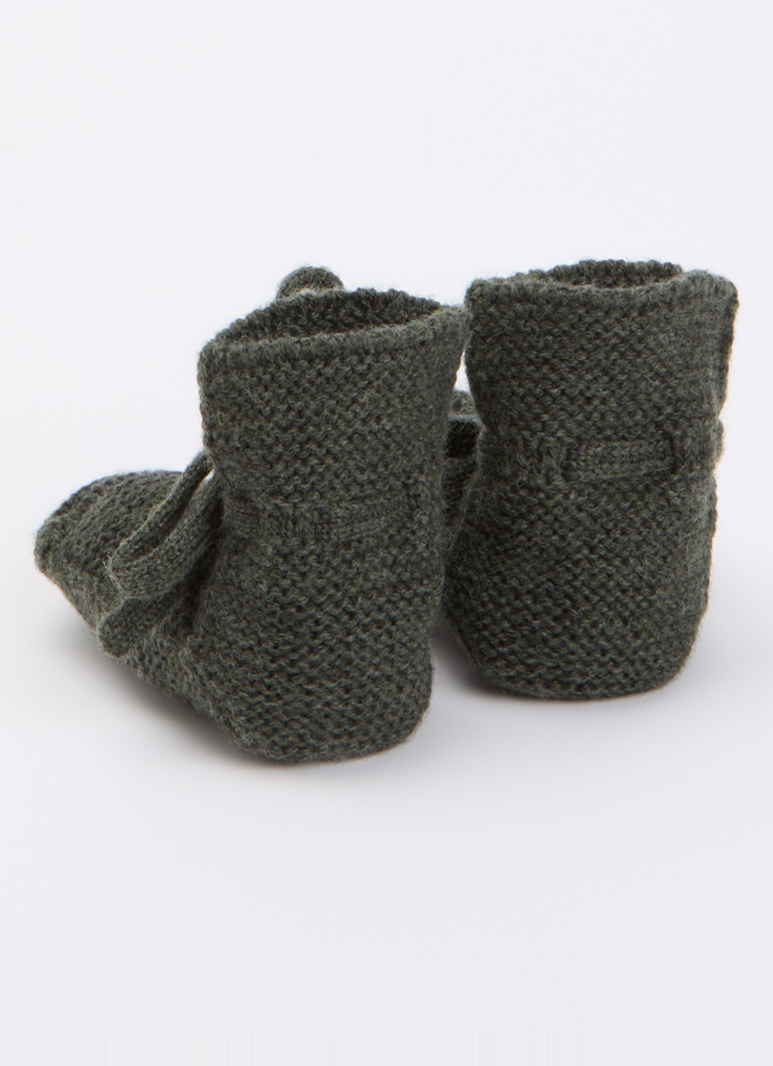 Hvid Babyslofjes van merino wol - achterkant 3 groen