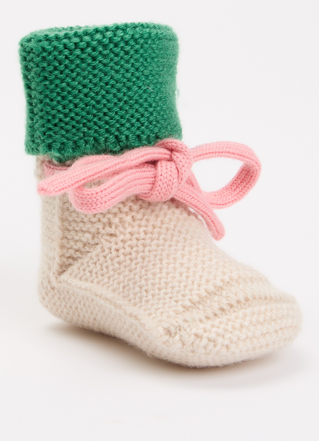 Hvid Babyslofjes van merino wol  - voorkant gebroken wit