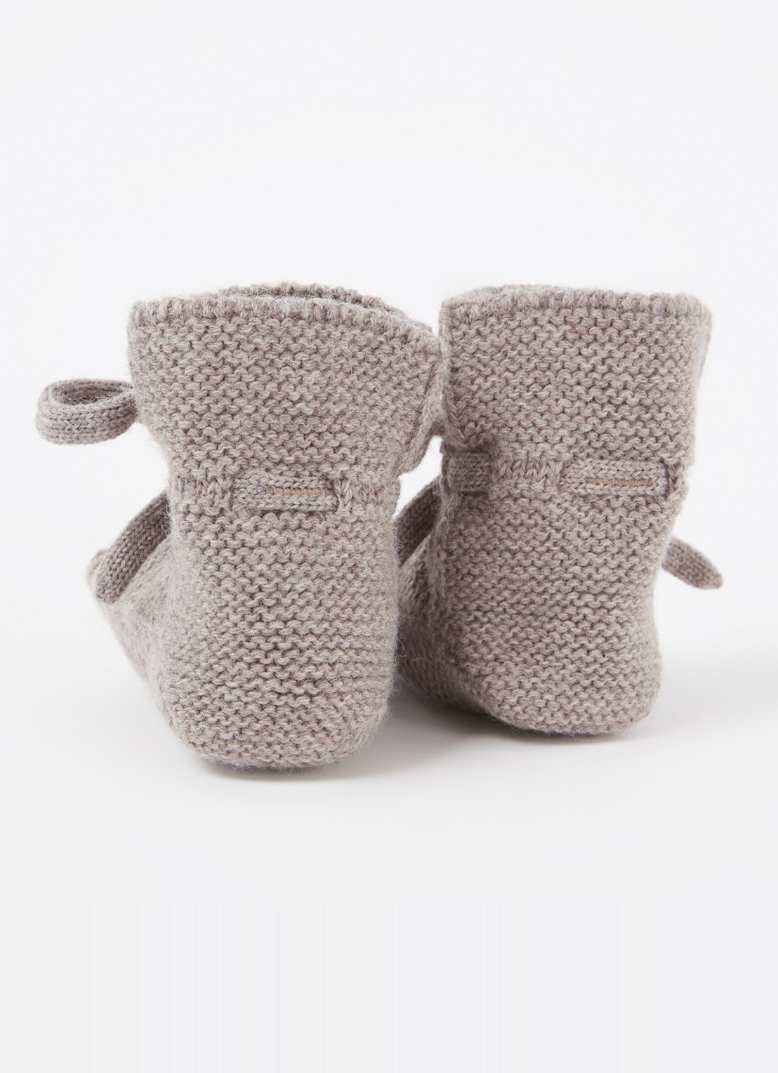 Hvid Booties gebreide babyslofjes van wol - achterkant 3 lichtgrijs