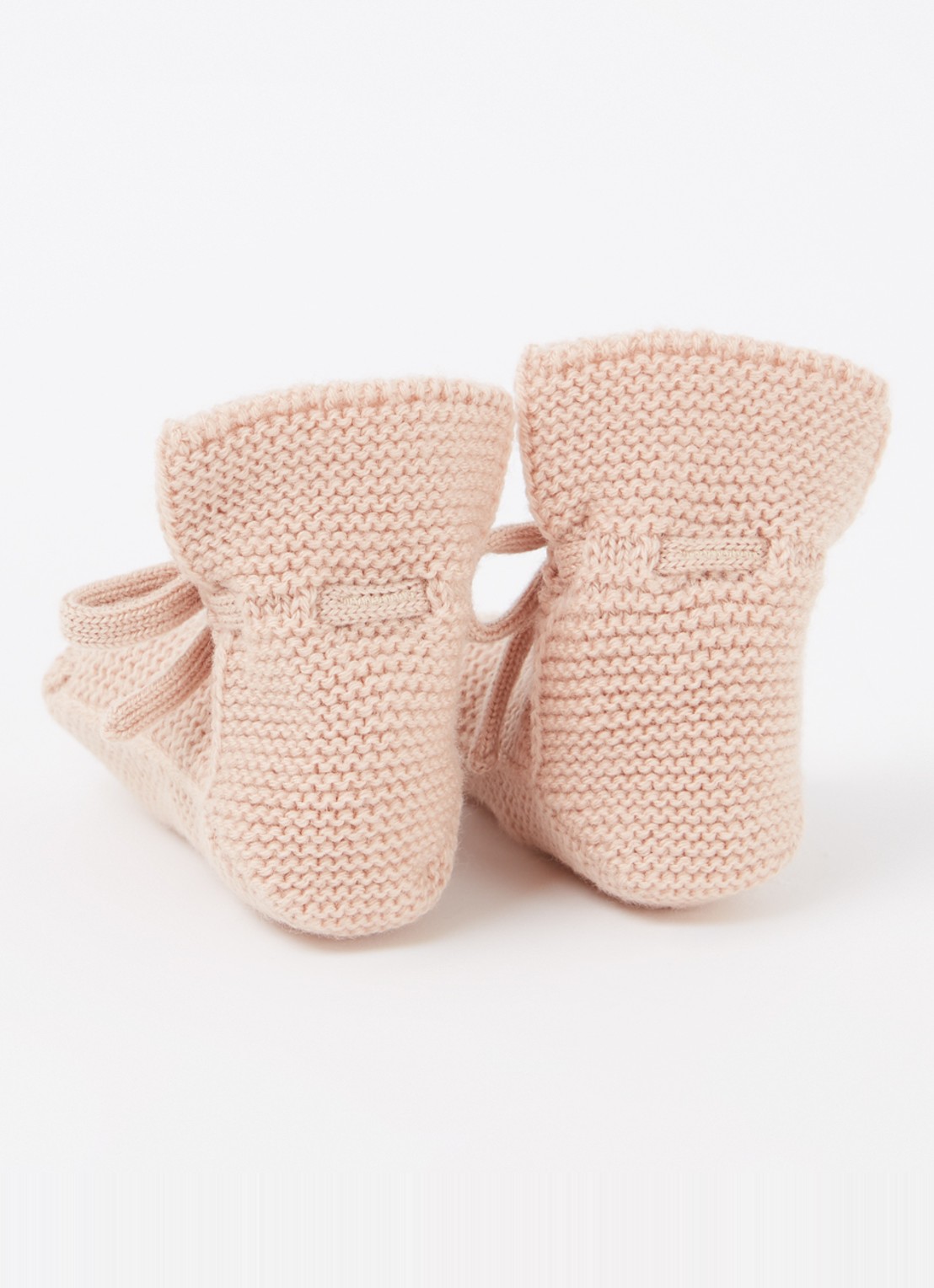 Hvid Booties gebreide babyslofjes van wol - achterkant 4 zalmroze
