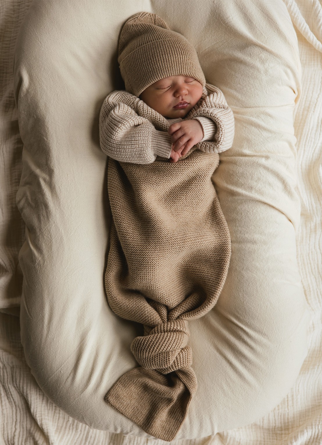 Hvid Cocoon van merino wol - voorkant 6 zand