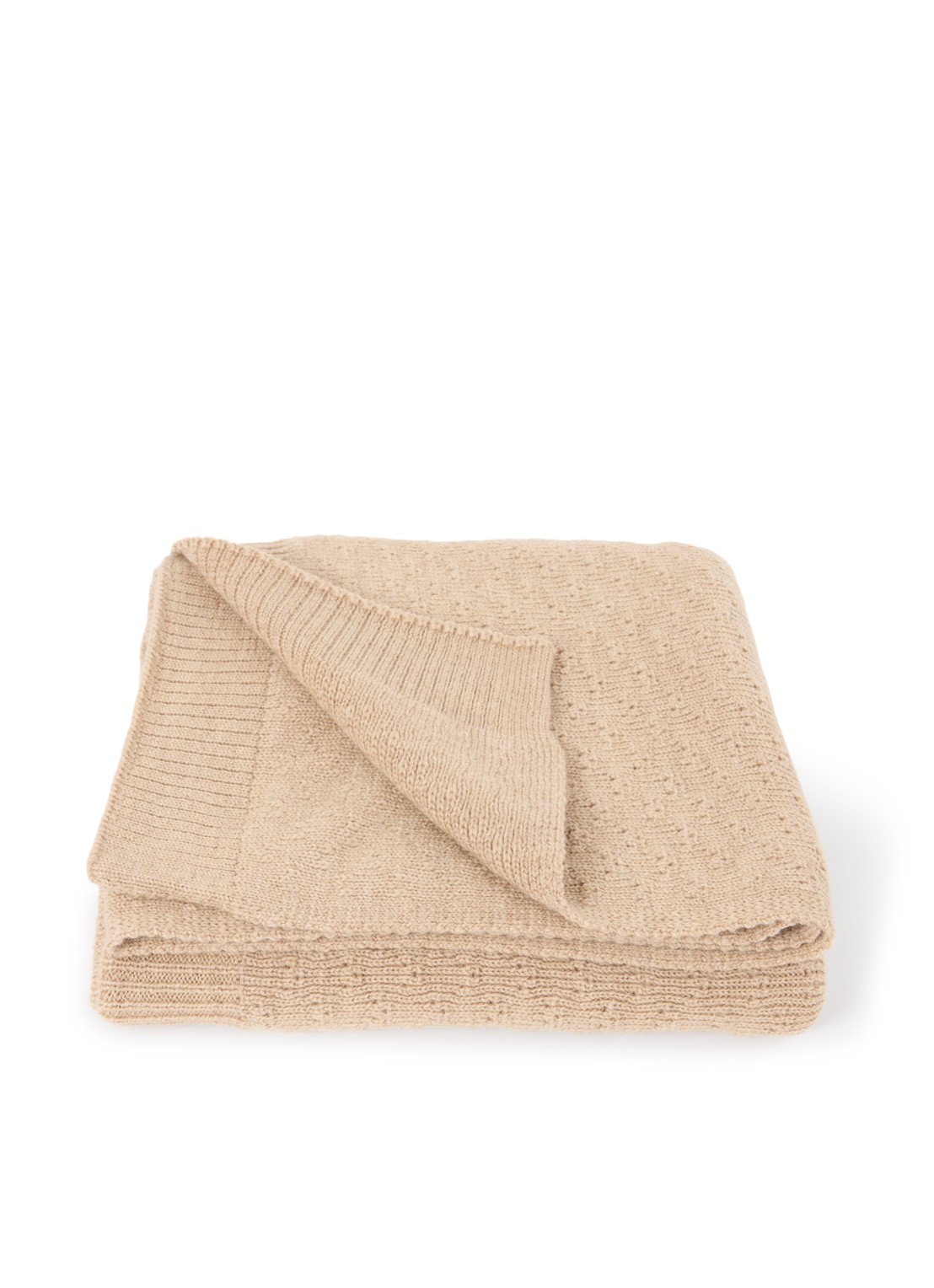 Hvid Dora wiegdeken van merino wol 95 x75 cm - voorkant 2 donkerbeige