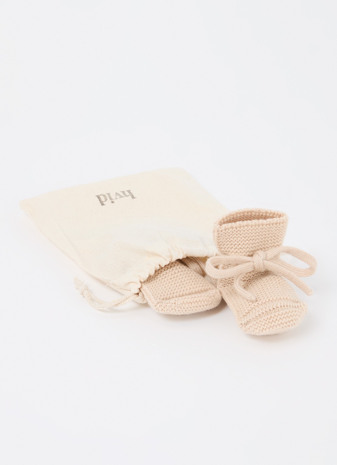 Hvid Gebreide babyslofjes van wol - detail creme