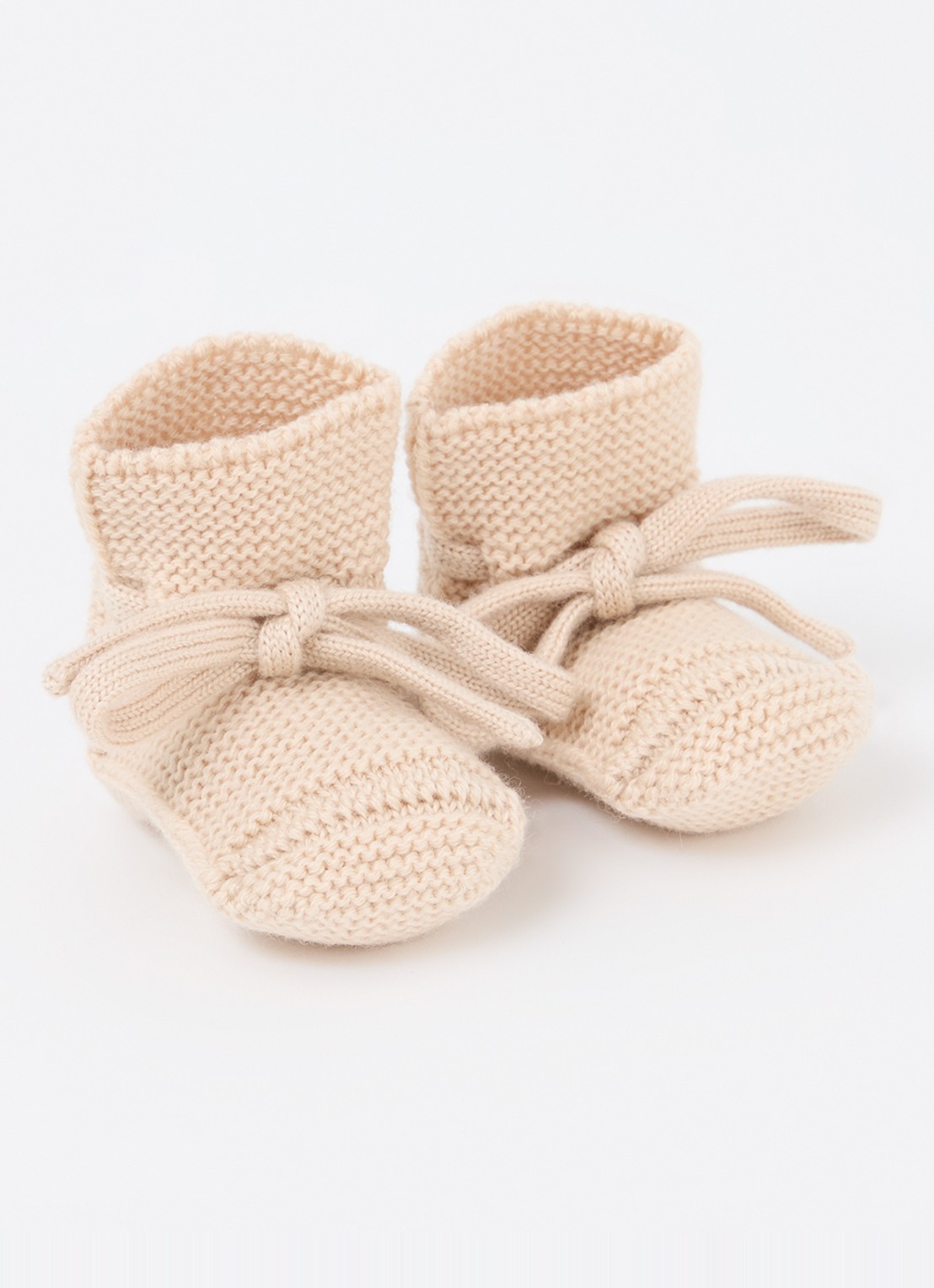 Hvid Gebreide babyslofjes van wol - voorkant 2 creme