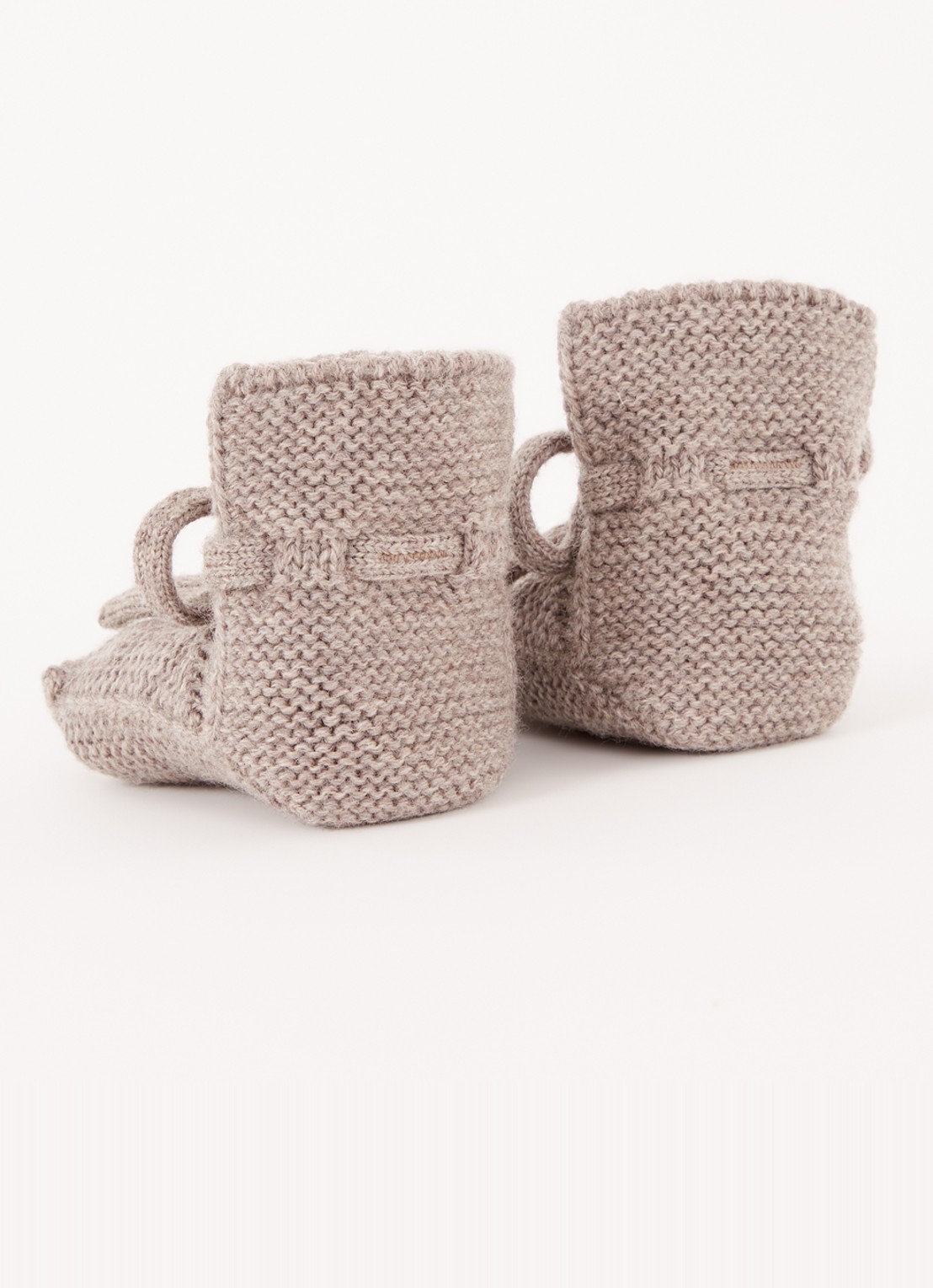 Hvid Gebreide babyslofjes van wol - achterkant 2 taupe