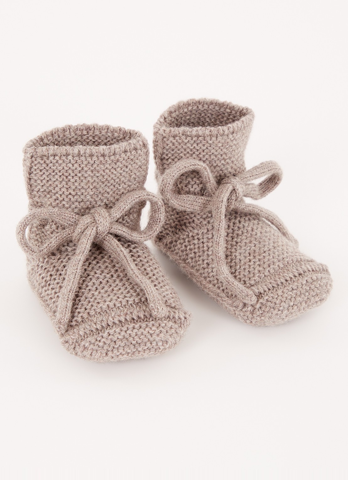 Hvid Gebreide babyslofjes van wol - voorkant 3 taupe