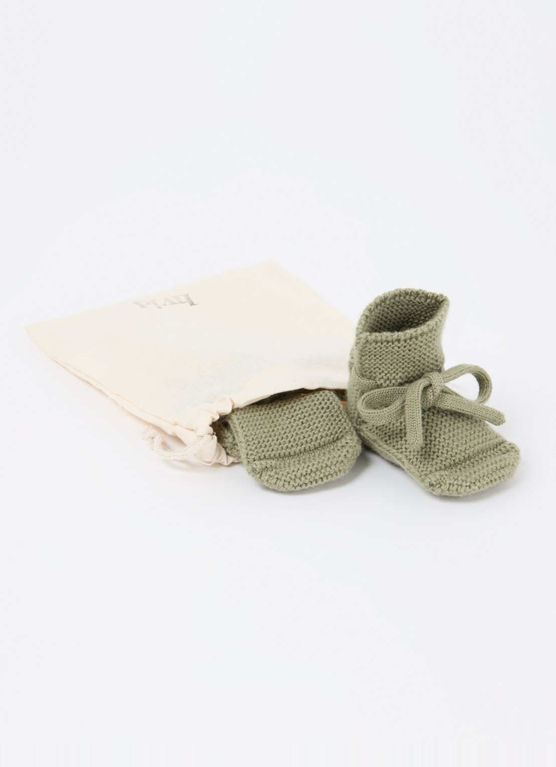 Hvid Gebreide babyslofjes van wol - detail 3 mosgroen