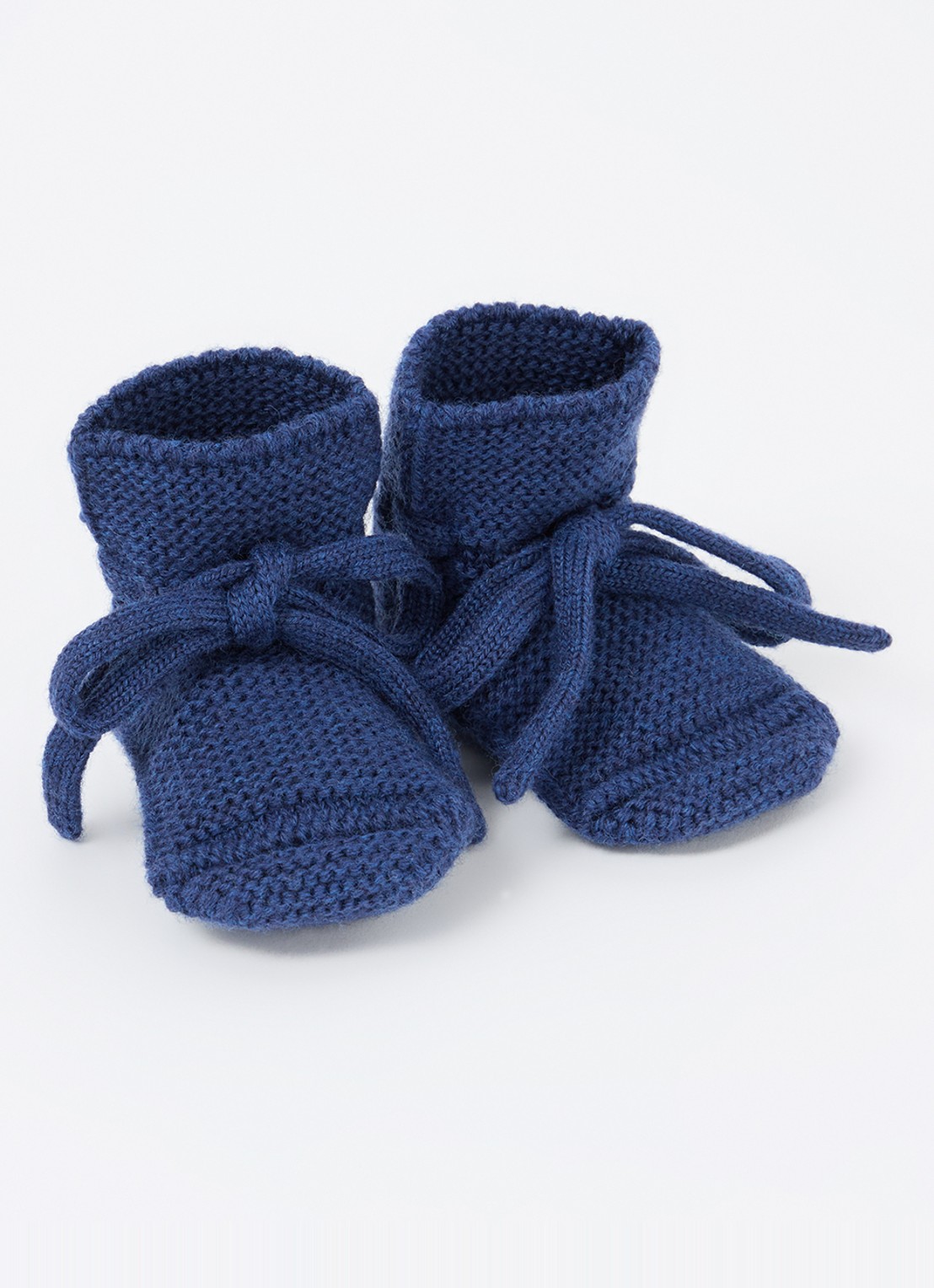 Hvid Gebreide babyslofjes van wol - voorkant royalblauw