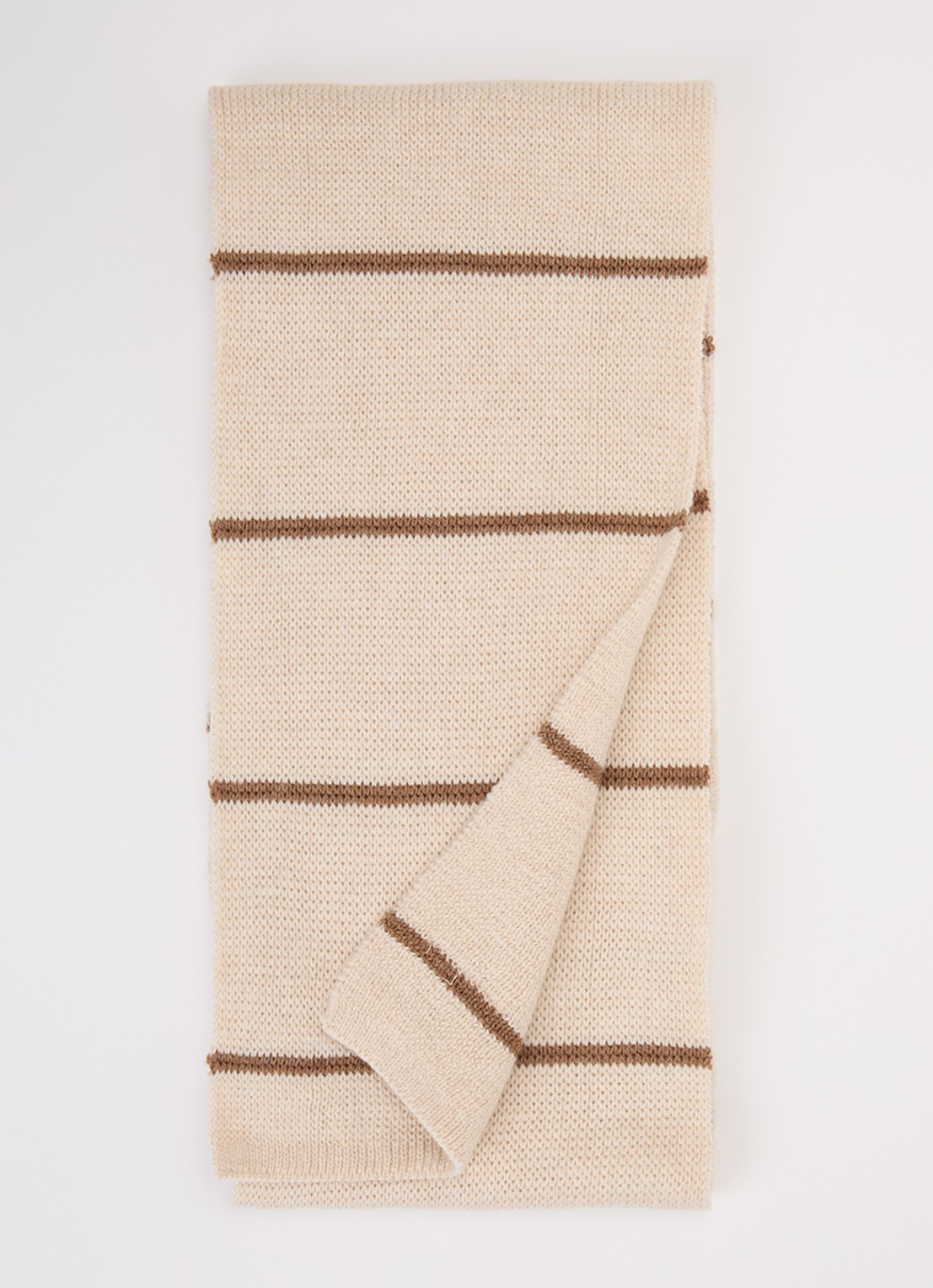 Hvid Igor sjaal van merino wol met streepprint 140 x 16 cm - voorkant 3 bruin