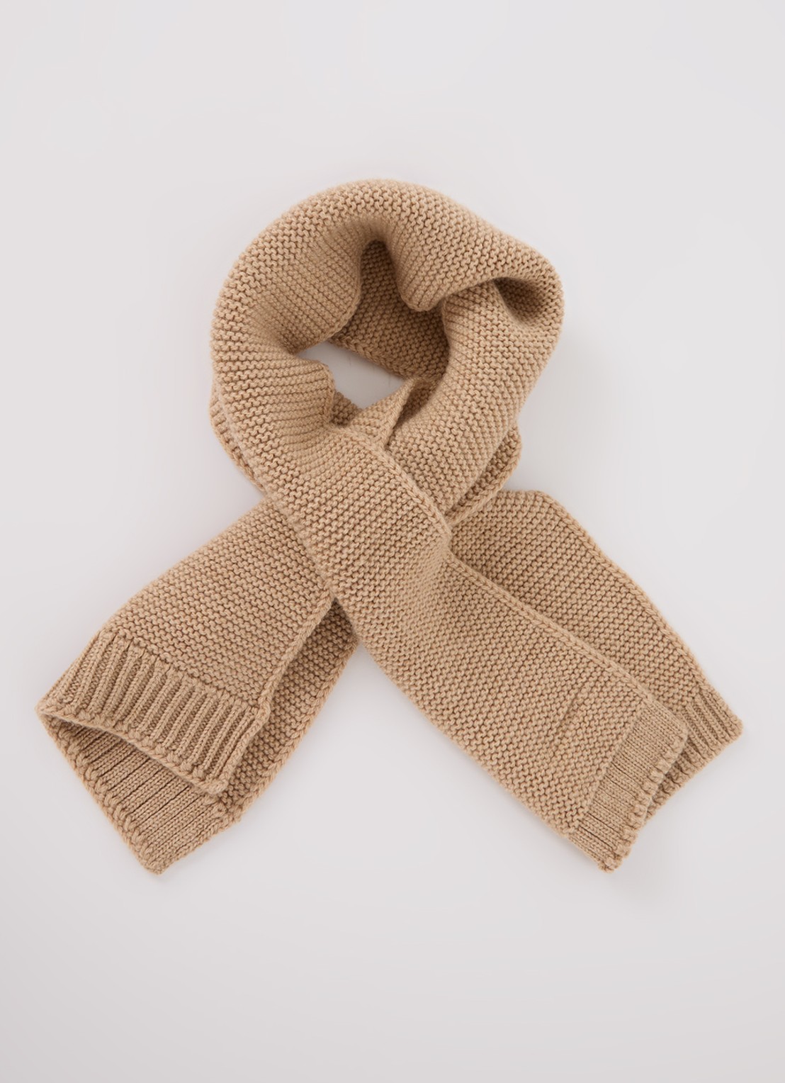 Hvid Ivo sjaal van merino wol 90 x 20 cm - voorkant 3 camel