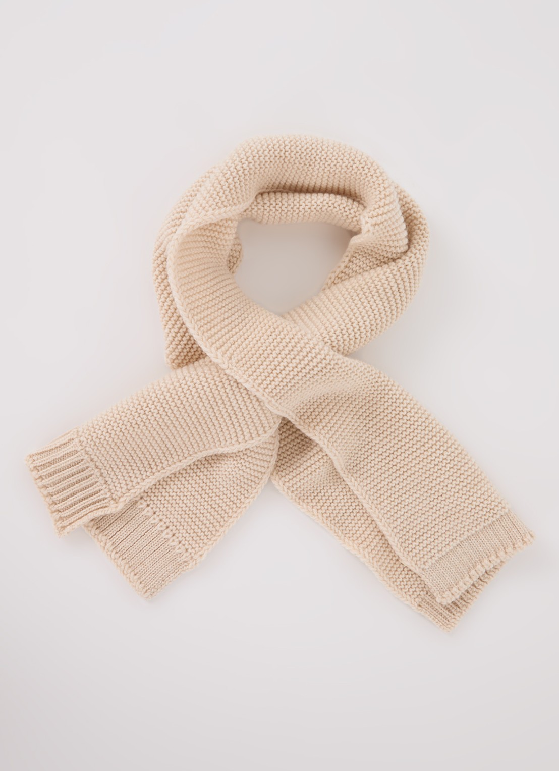 Hvid Ivo sjaal van merino wol 90 x 20 cm - voorkant beige
